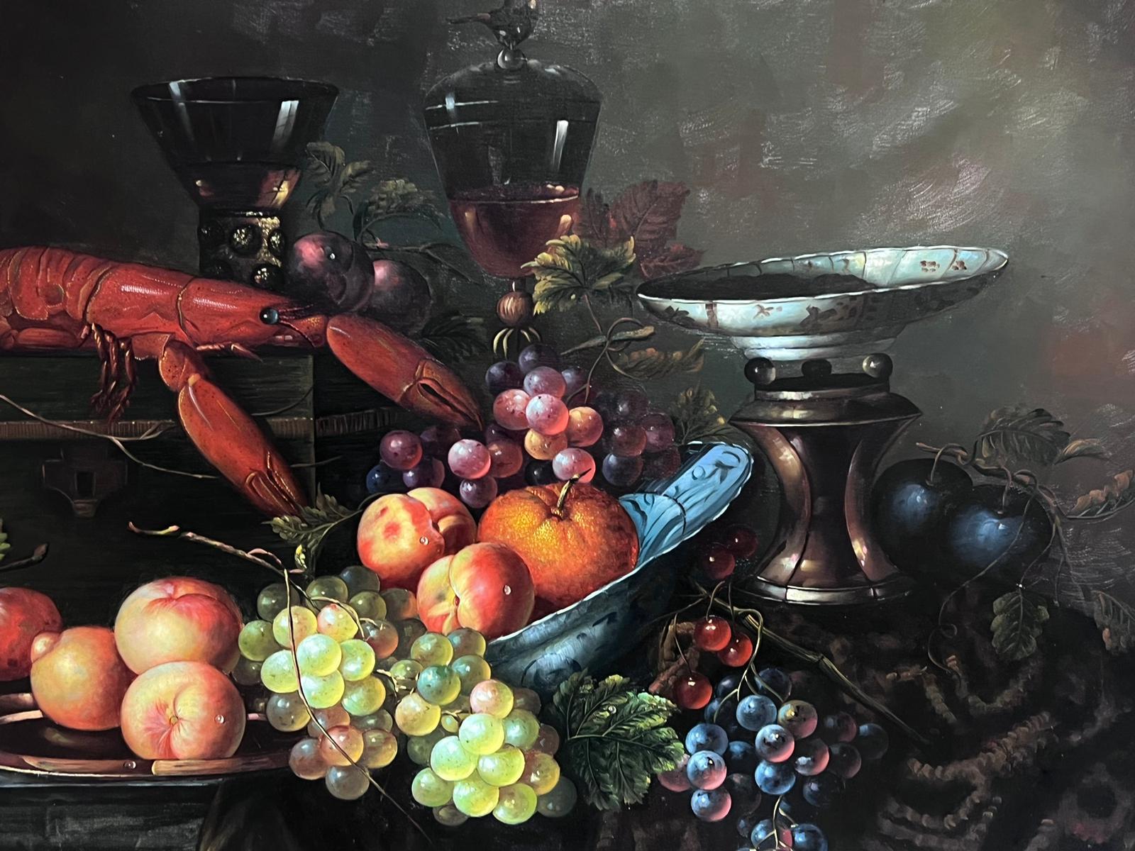 Continental School - Large Classical Still Life Oil Painting Grapes ...