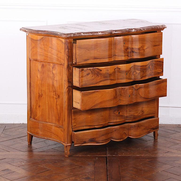 Continental Serpentine Marble Top Fruitwood Commode with Fitted Writing Desk In Good Condition In Vancouver, British Columbia