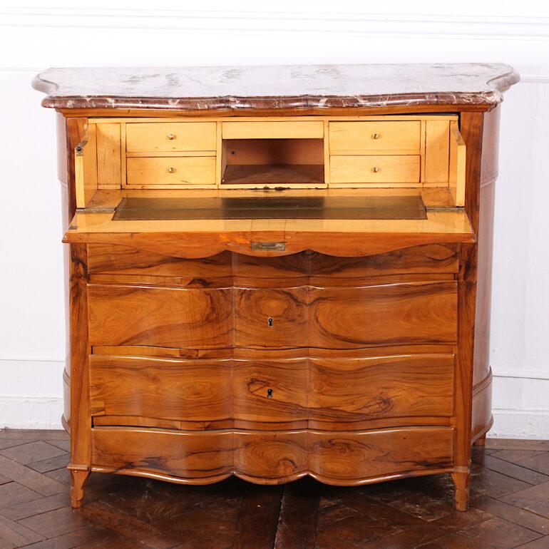 Mid-19th Century Continental Serpentine Marble Top Fruitwood Commode with Fitted Writing Desk