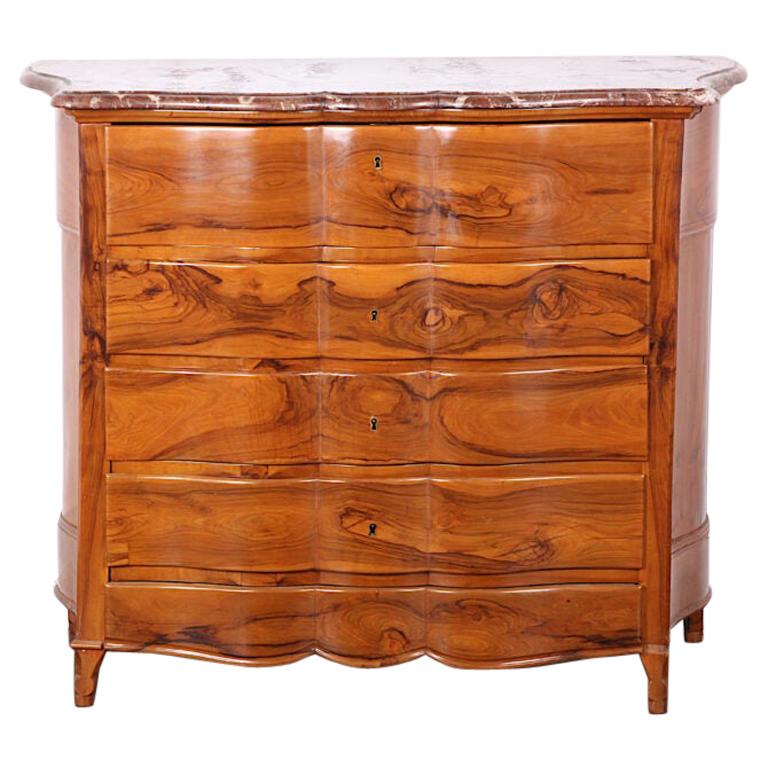 Continental Serpentine Marble Top Fruitwood Commode with Fitted Writing Desk