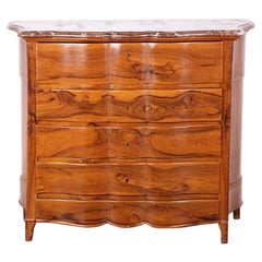 Continental Serpentine Marble Top Fruitwood Commode with Fitted Writing Desk