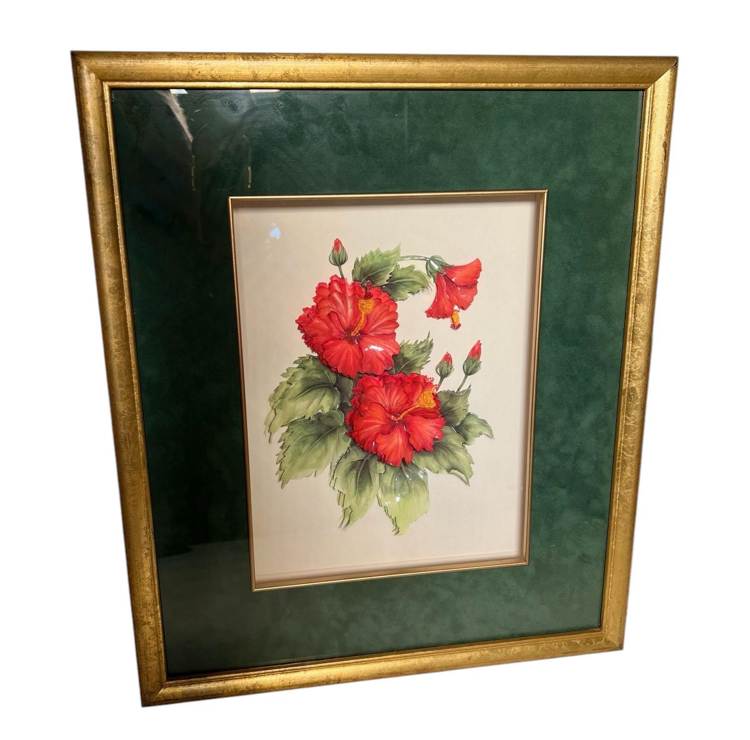 A set of three shadowbox frames with glass with raised flowers. Circa late 20th century.