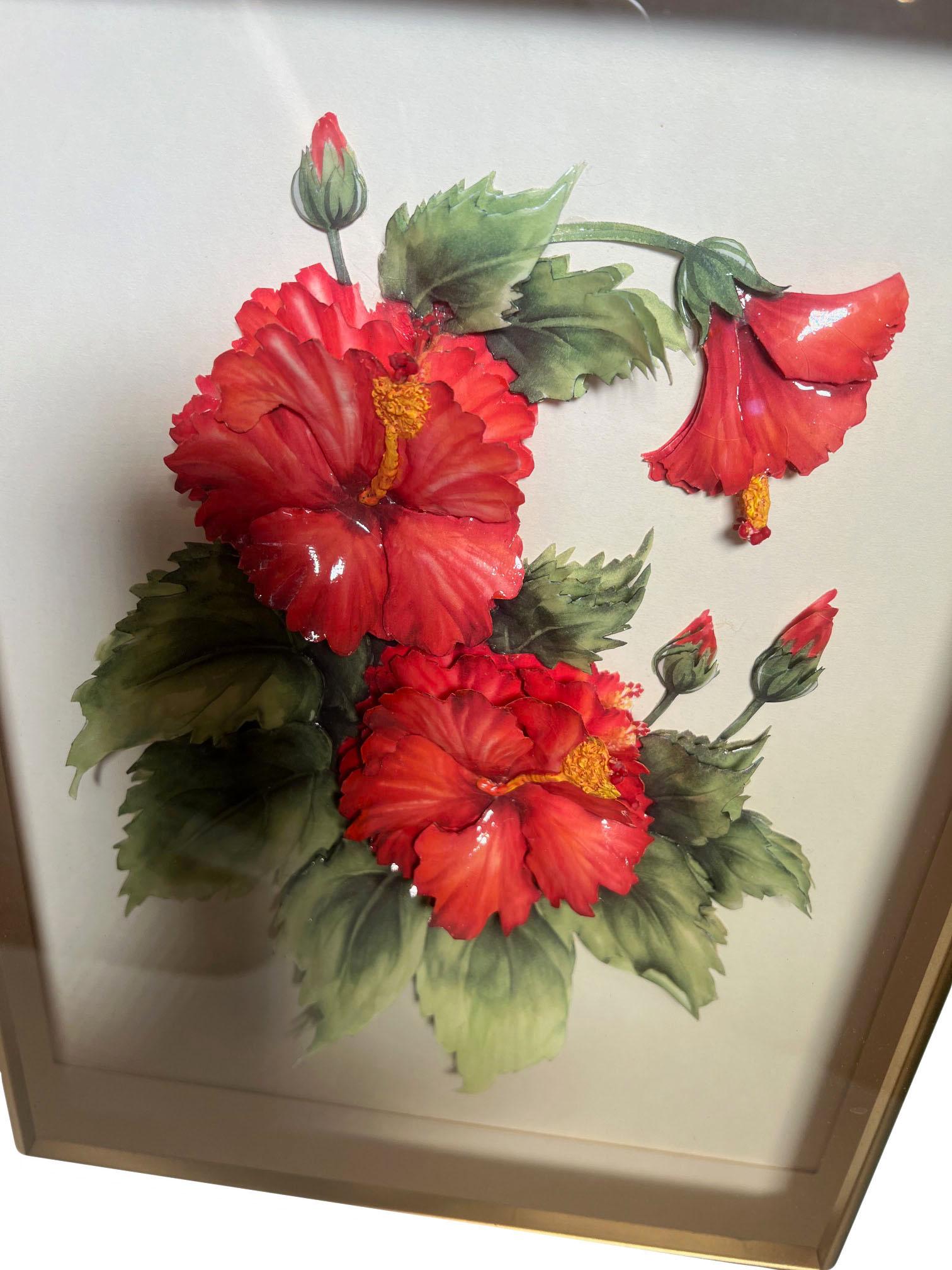 English Continental Shadowbox Framed Raised Flowers - Set Of Three For Sale