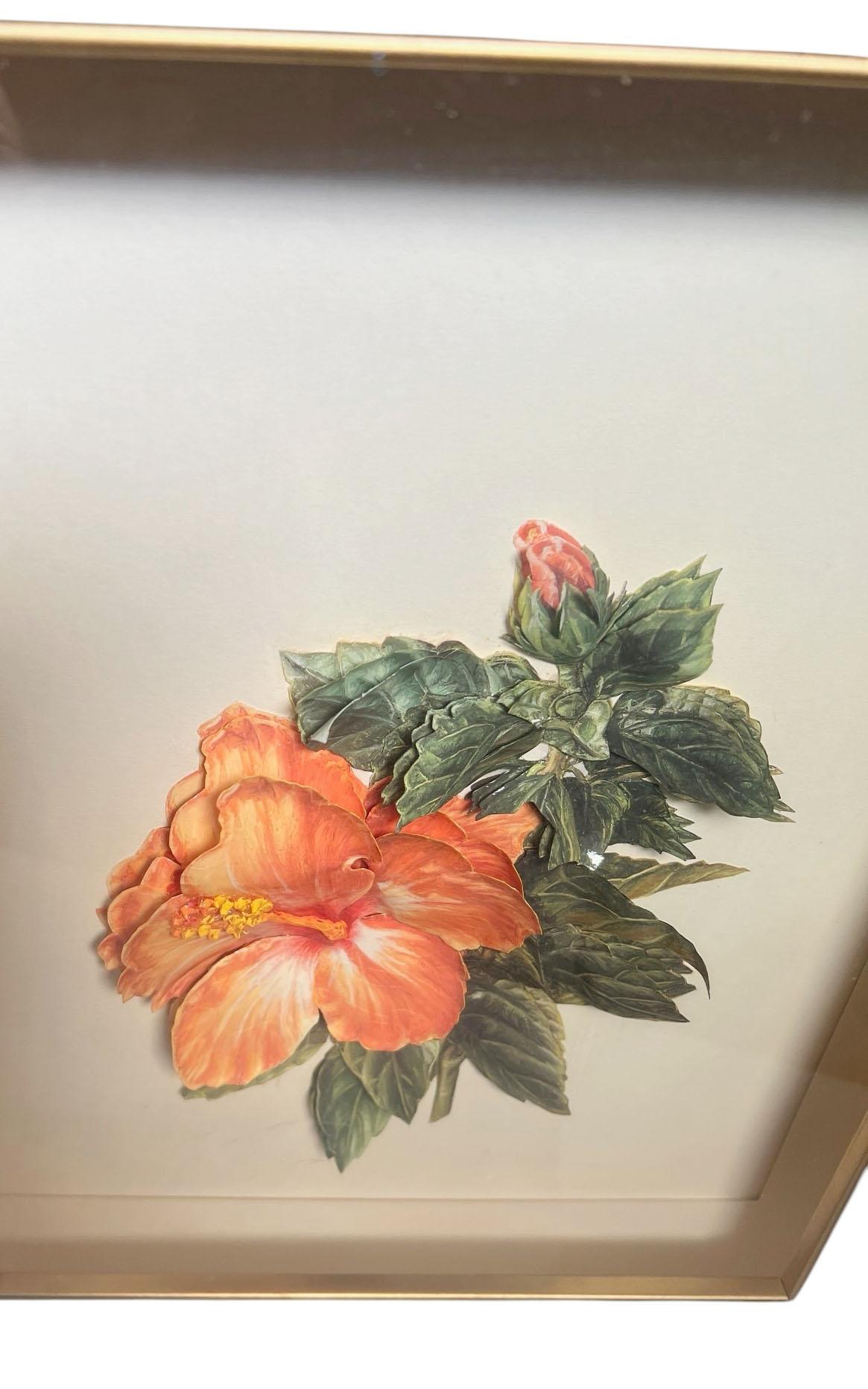 Late 20th Century Continental Shadowbox Framed Raised Flowers - Set Of Three For Sale