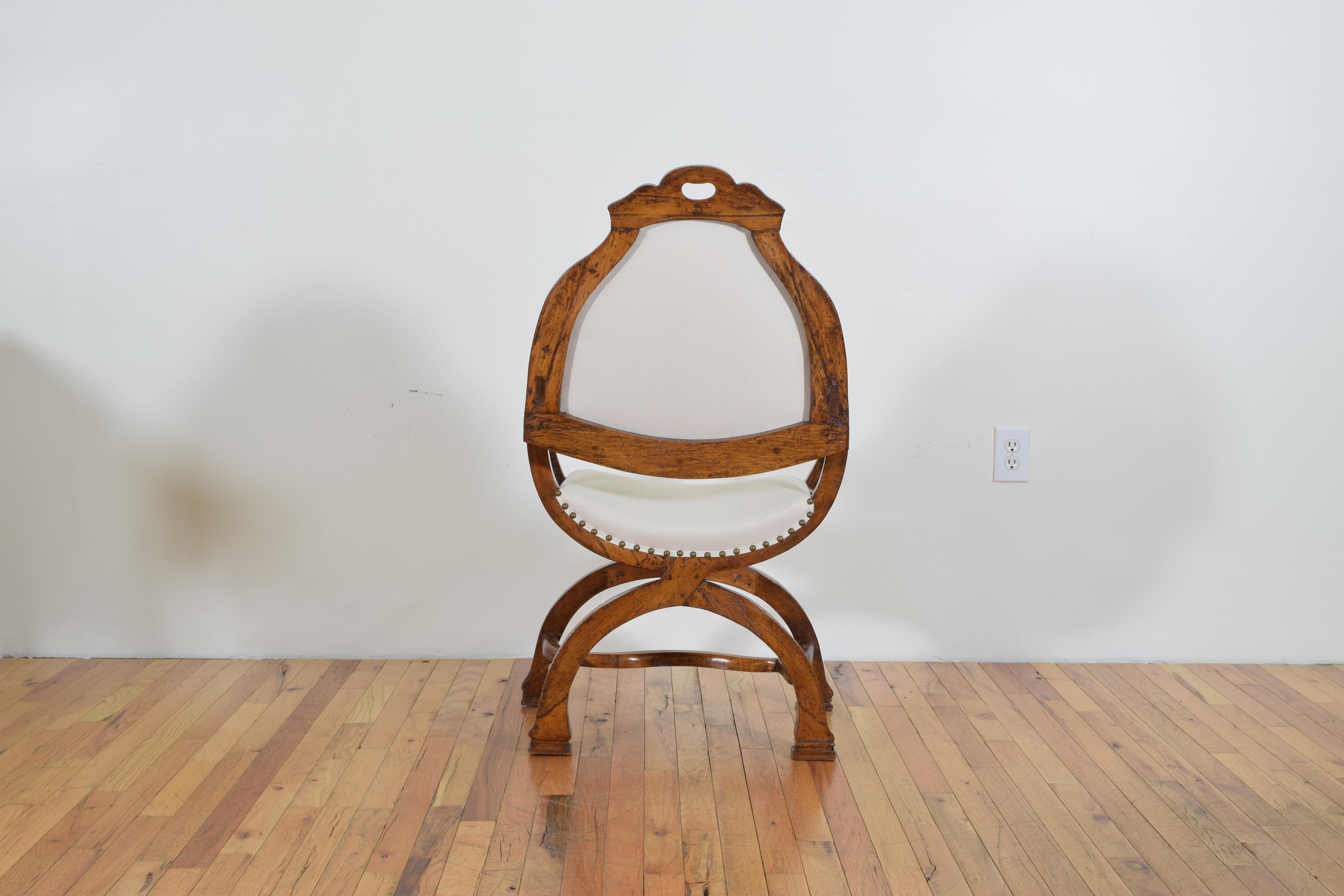 Continental Shaped, Carved, and Upholstered Walnut Armchair, 19th Century In Excellent Condition In Atlanta, GA