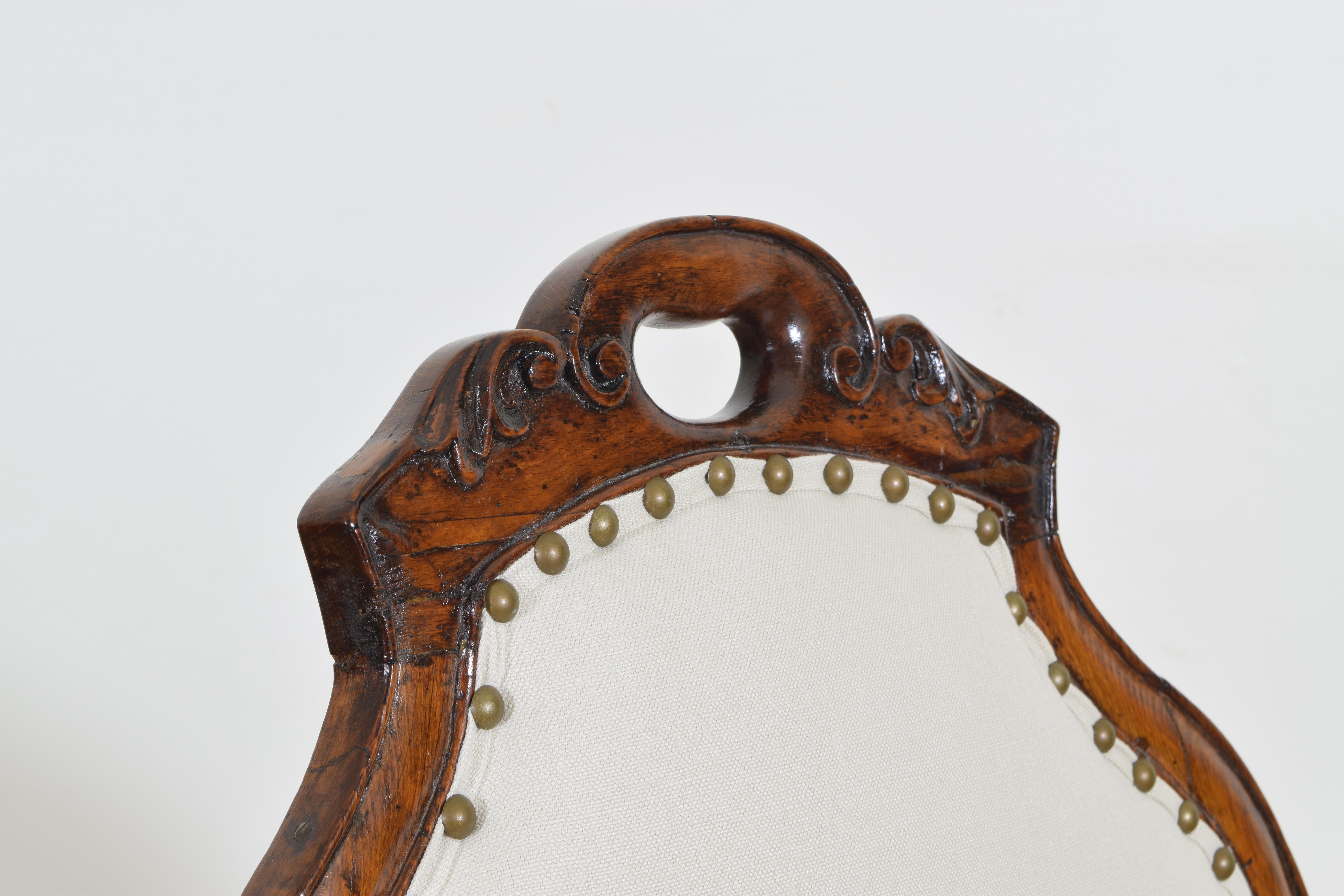 Mid-19th Century Continental Shaped, Carved, and Upholstered Walnut Armchair, 19th Century
