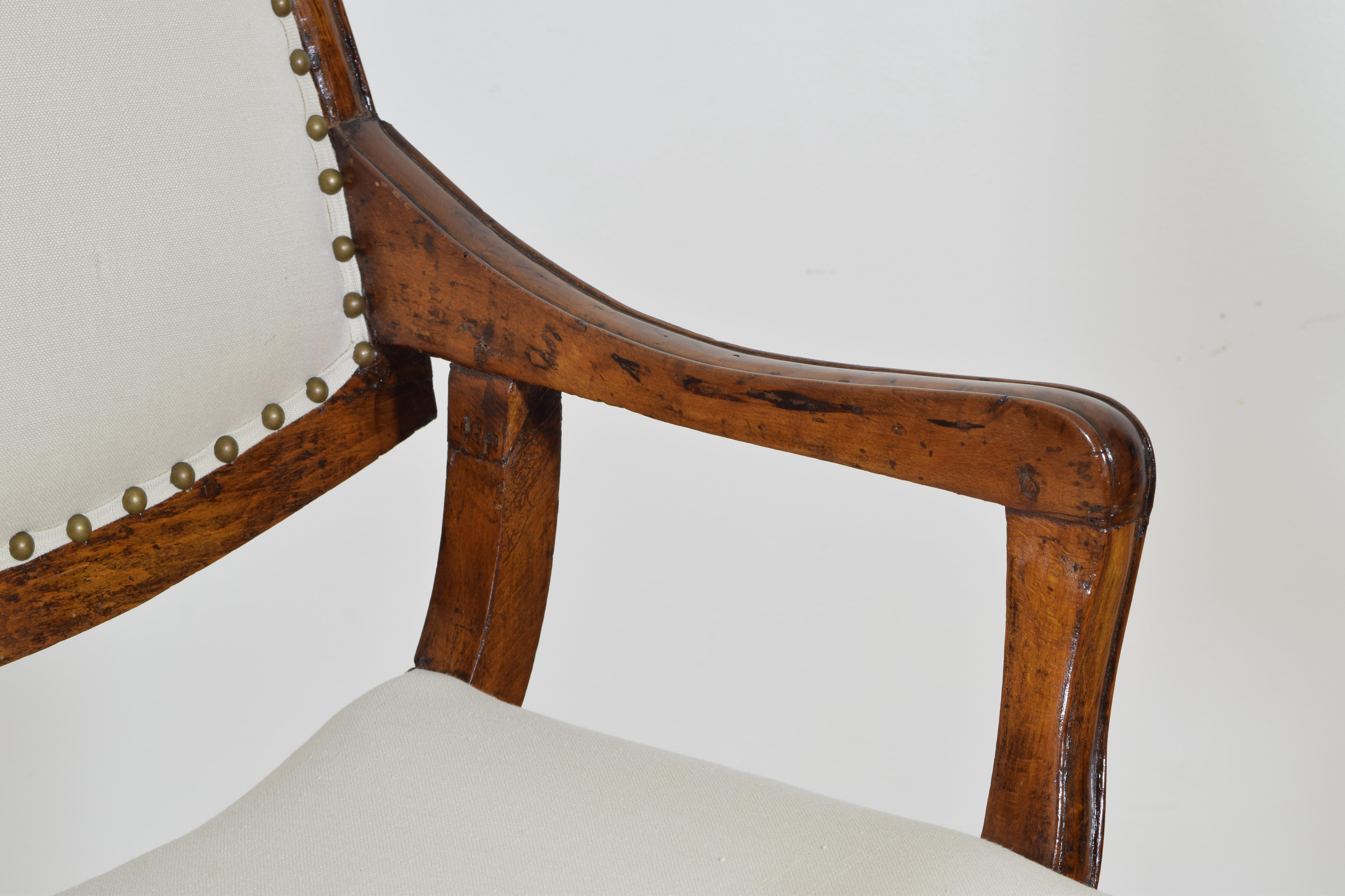 Continental Shaped, Carved, and Upholstered Walnut Armchair, 19th Century 1