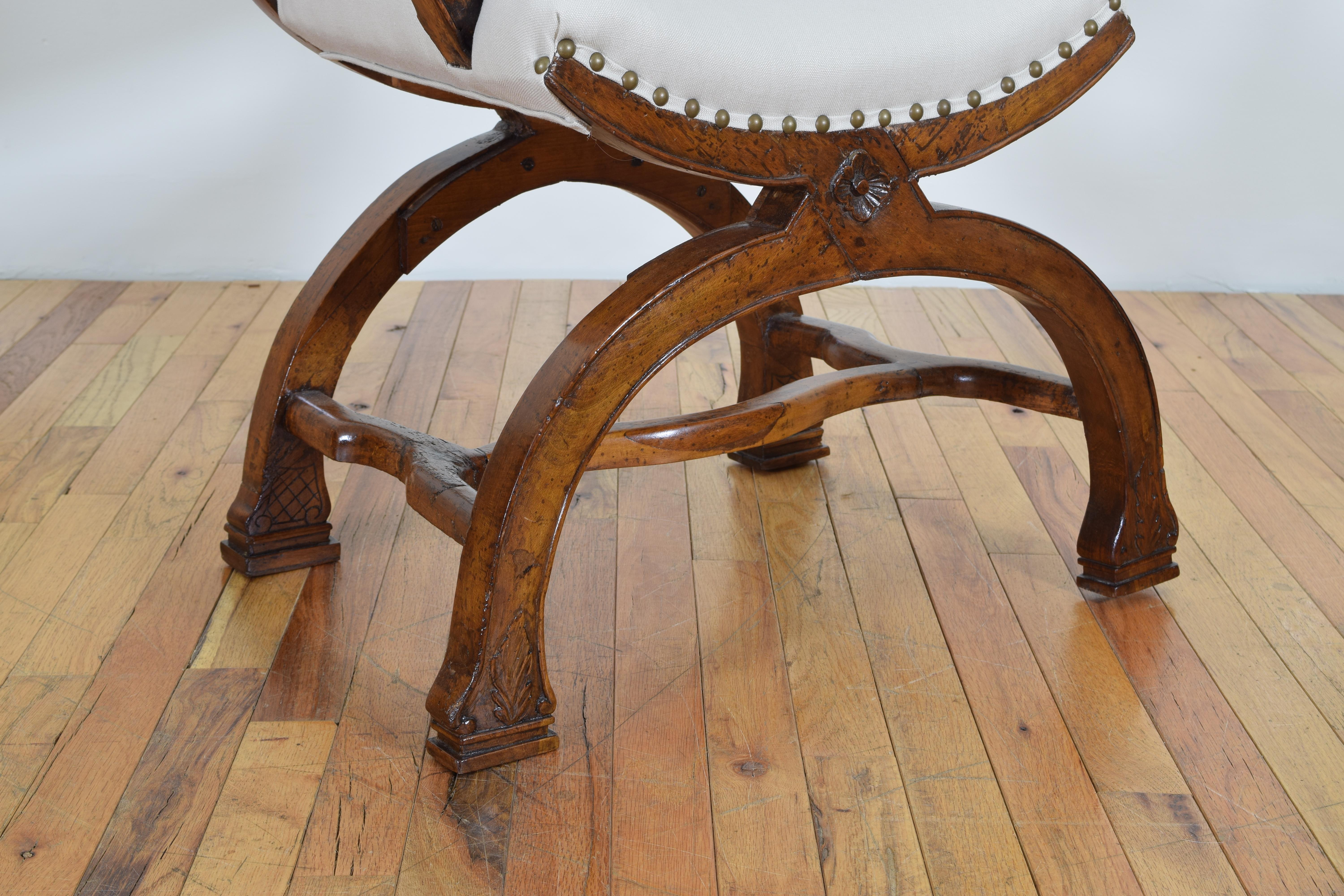 Continental Shaped, Carved, and Upholstered Walnut Armchair, 19th Century 3