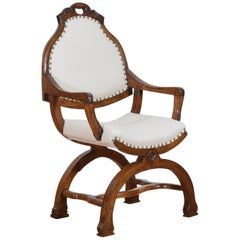 Continental Shaped, Carved, and Upholstered Walnut Armchair, 19th Century