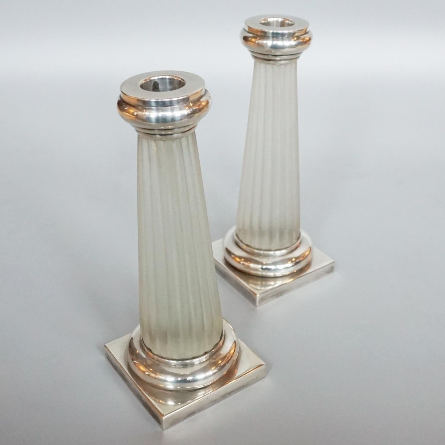Continental Silver and Glass Art Deco Candlesticks 1