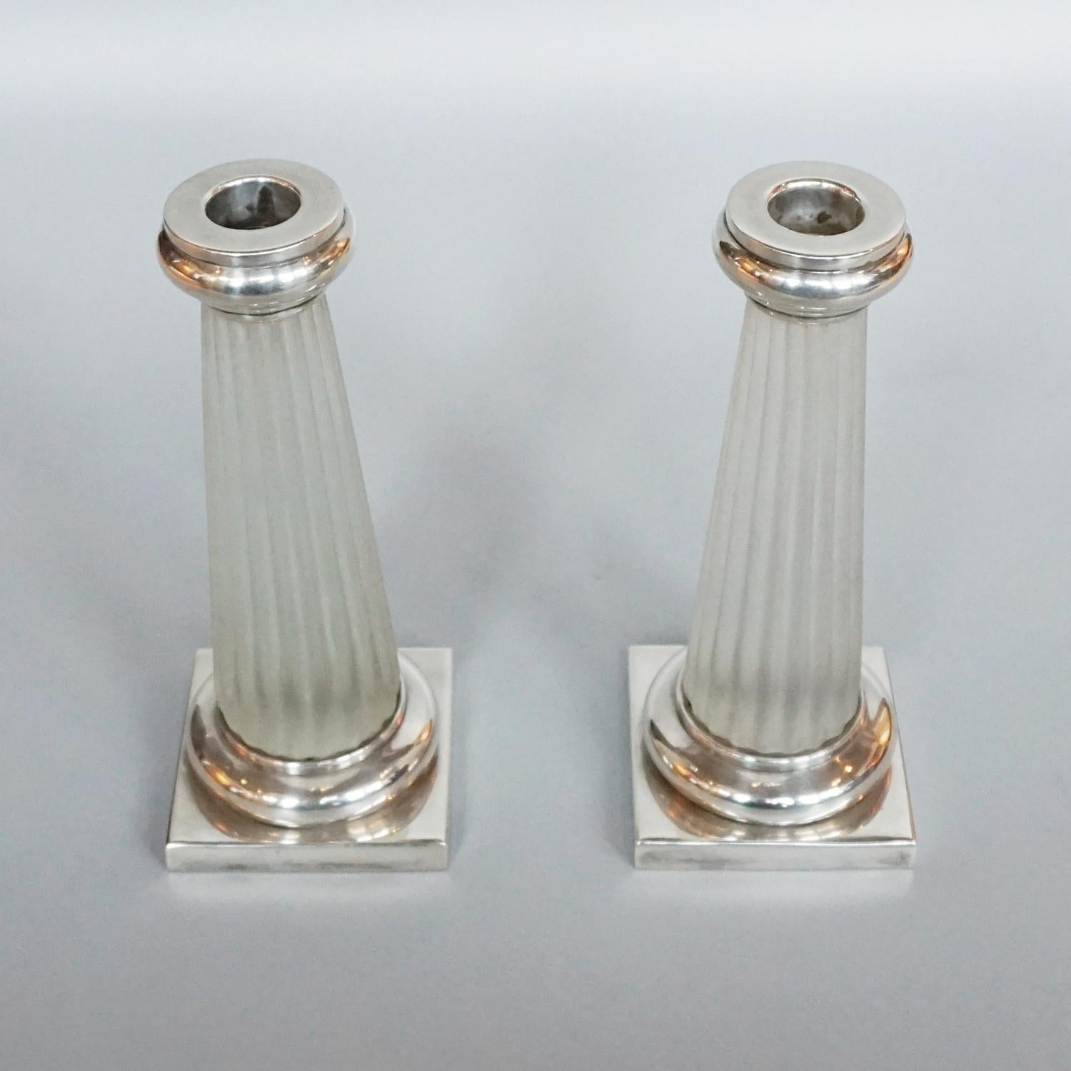 Continental Silver and Glass Art Deco Candlesticks 2