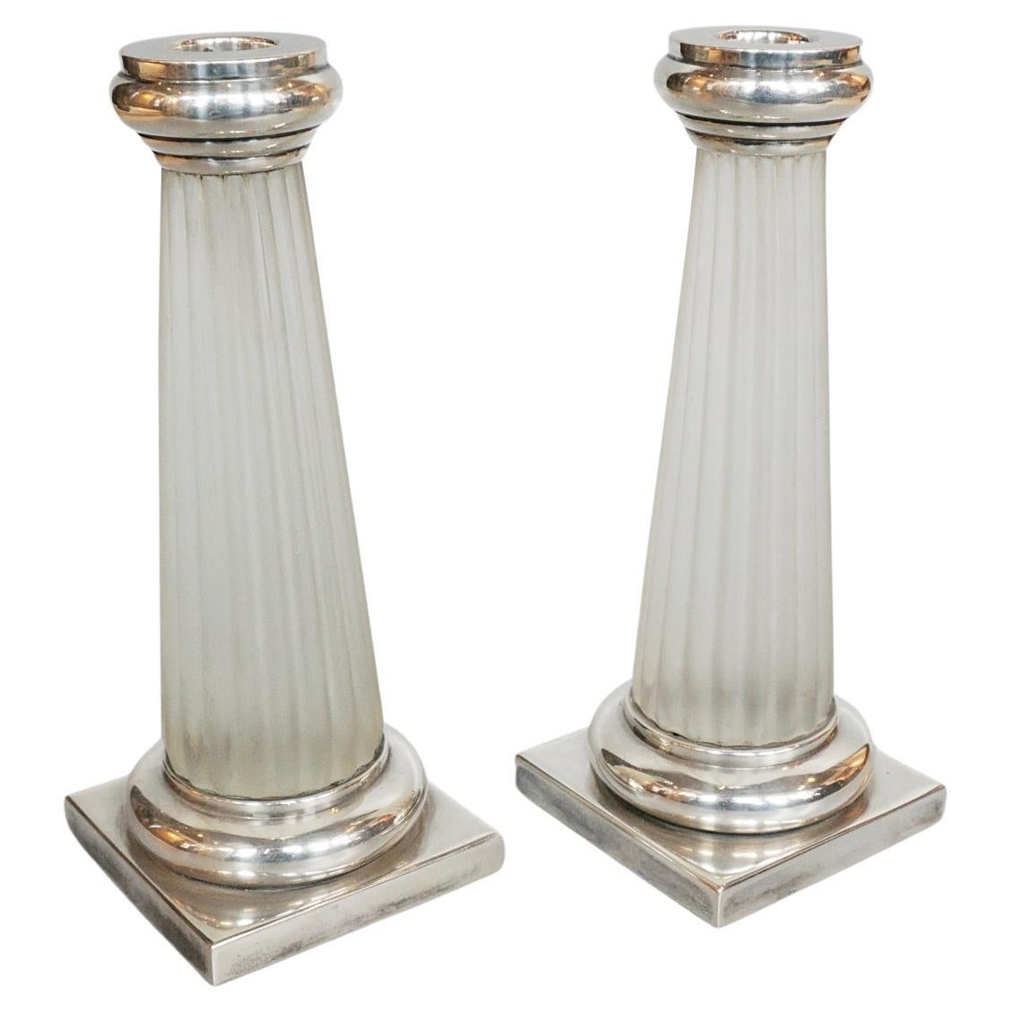 Continental Silver and Glass Art Deco Candlesticks