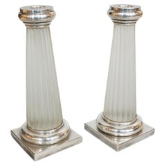 Continental Silver and Glass Art Deco Candlesticks