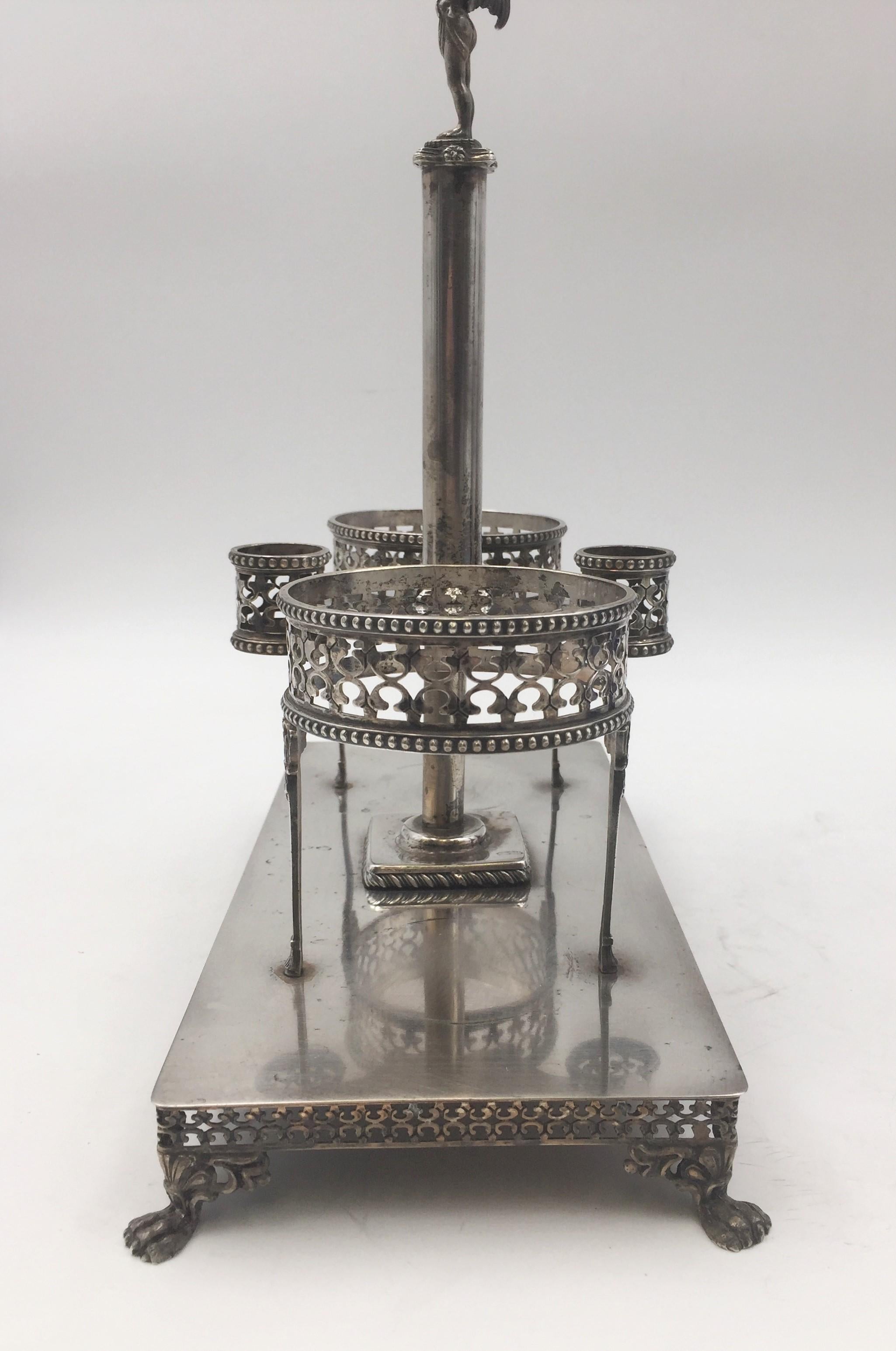 Continental Silver Cruet Set Centerpiece with Glass Bottles In Good Condition For Sale In New York, NY