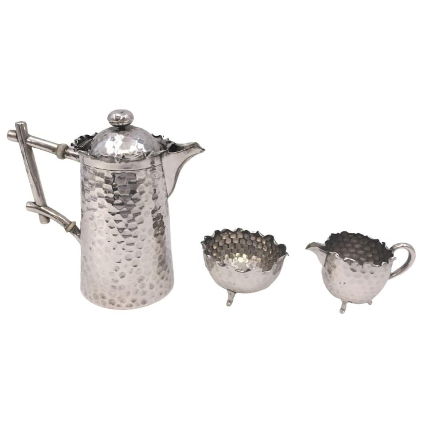 Continental Silver Demitasse Tea / Coffee Set by Hugo Böhm in Bauhaus Style