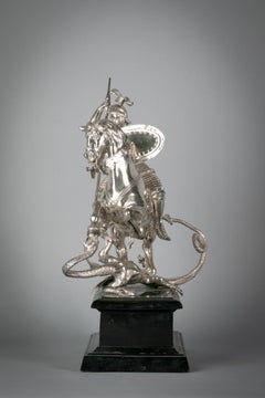 Kontinentale Silberfigurengruppe des heiligen Georg und des Drachens, um 1860