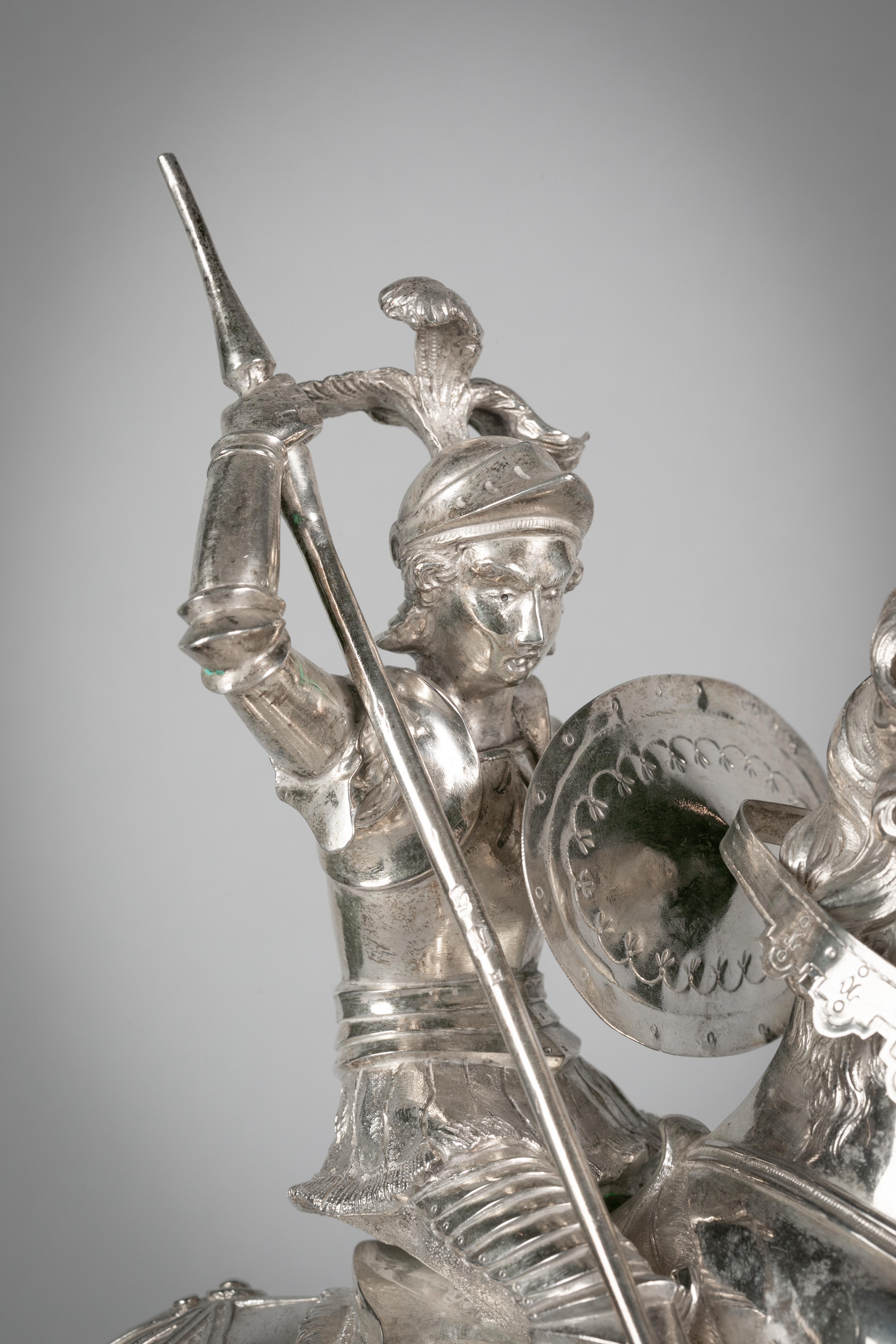 Kontinentale Silberfigurengruppe des heiligen Georg und des Drachens, um 1860 im Angebot 2