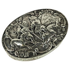 Used Continental Silver Hunt Scene Repousse Box