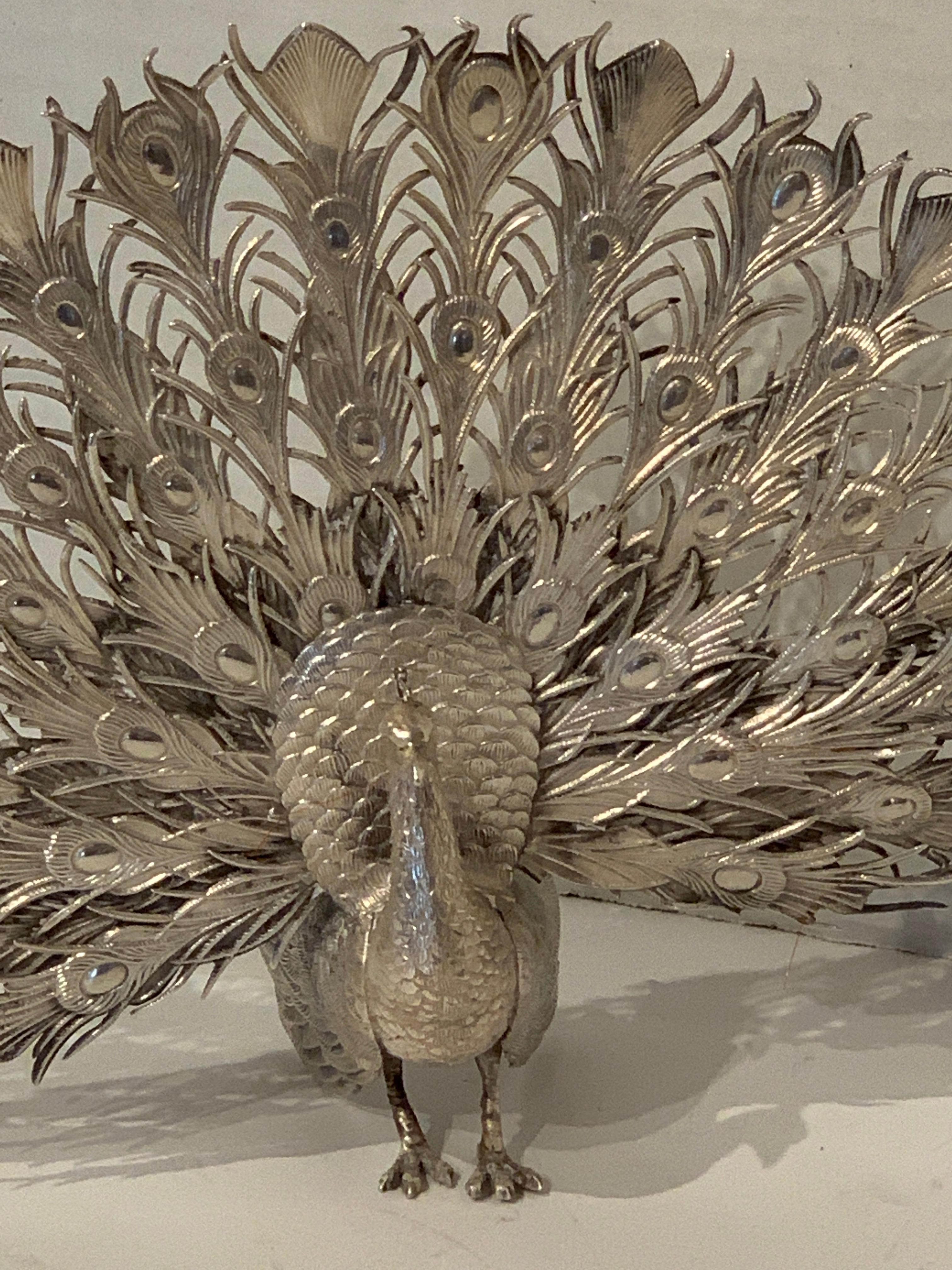 German Continental Silver Model of a Peacock