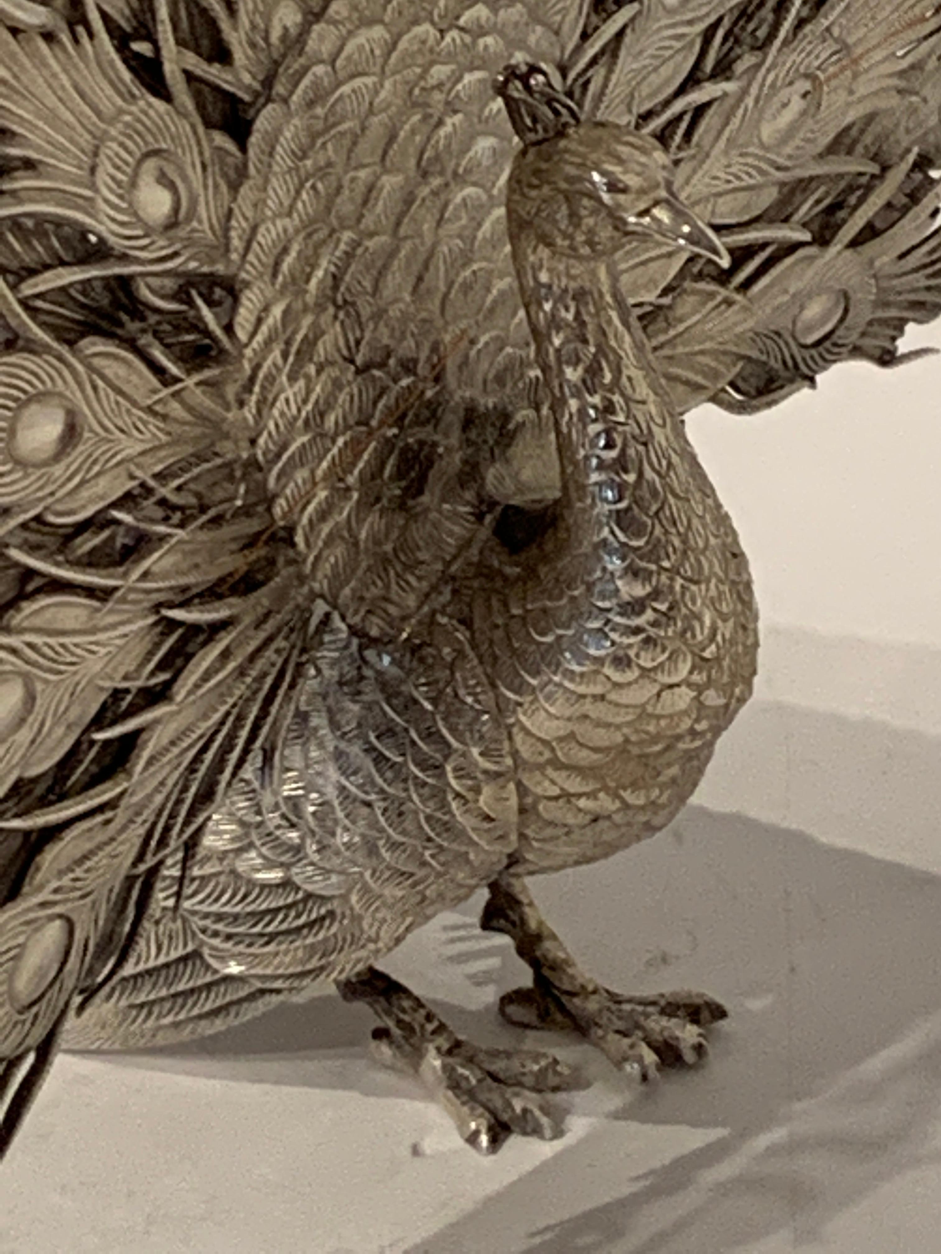 Continental Silver Model of a Peacock In Good Condition In Atlanta, GA