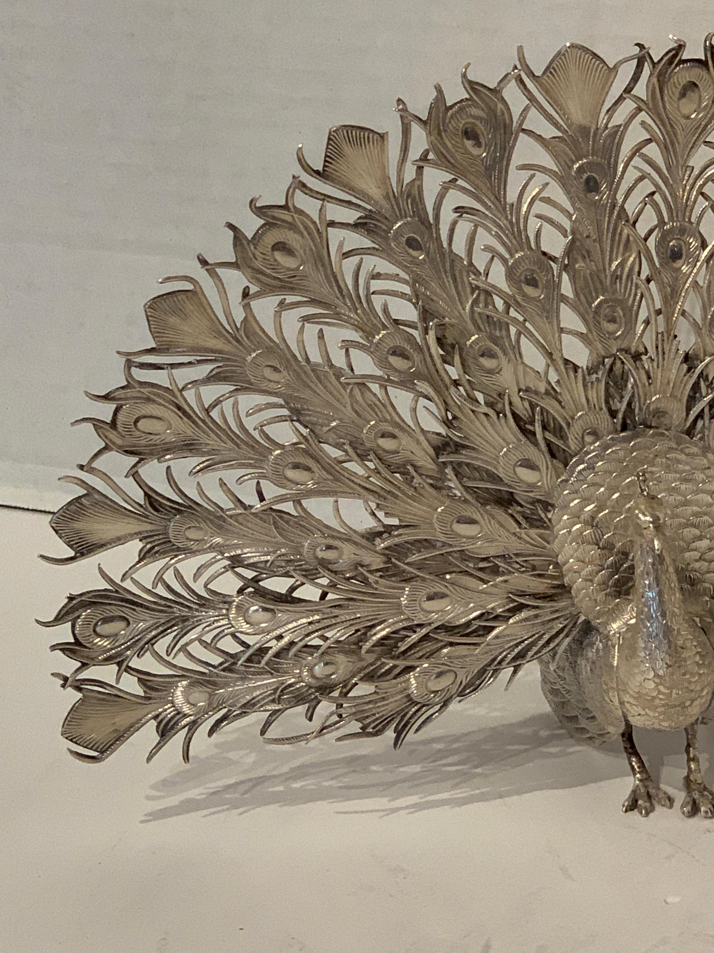 Sterling Silver Continental Silver Model of a Peacock