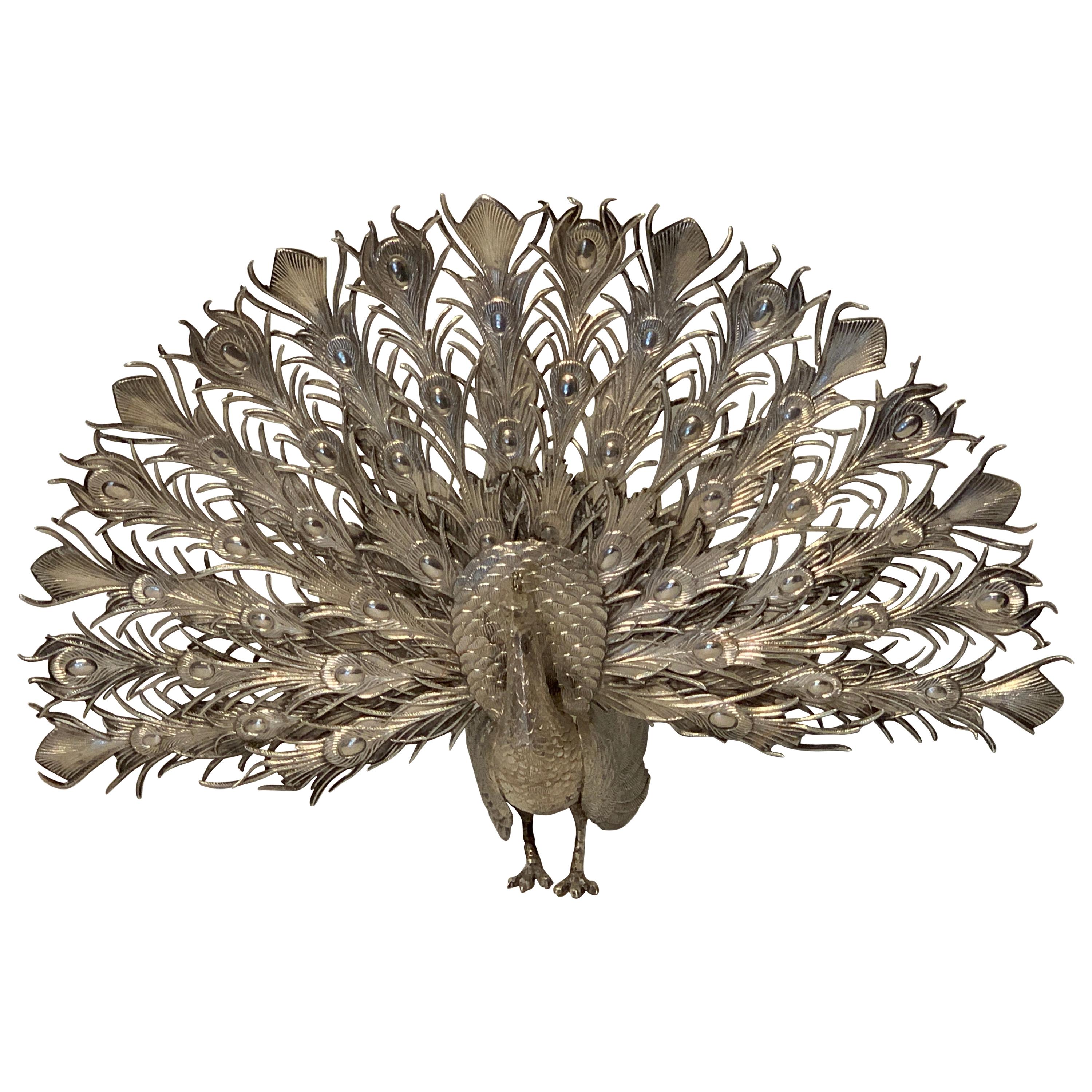 Continental Silver Model of a Peacock