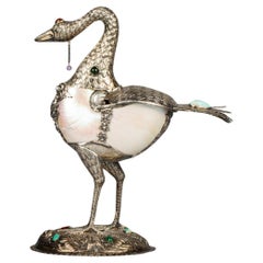 Continental Silver, Mother-of-Pearl and Jeweled Fantastical Bird, circa 1875