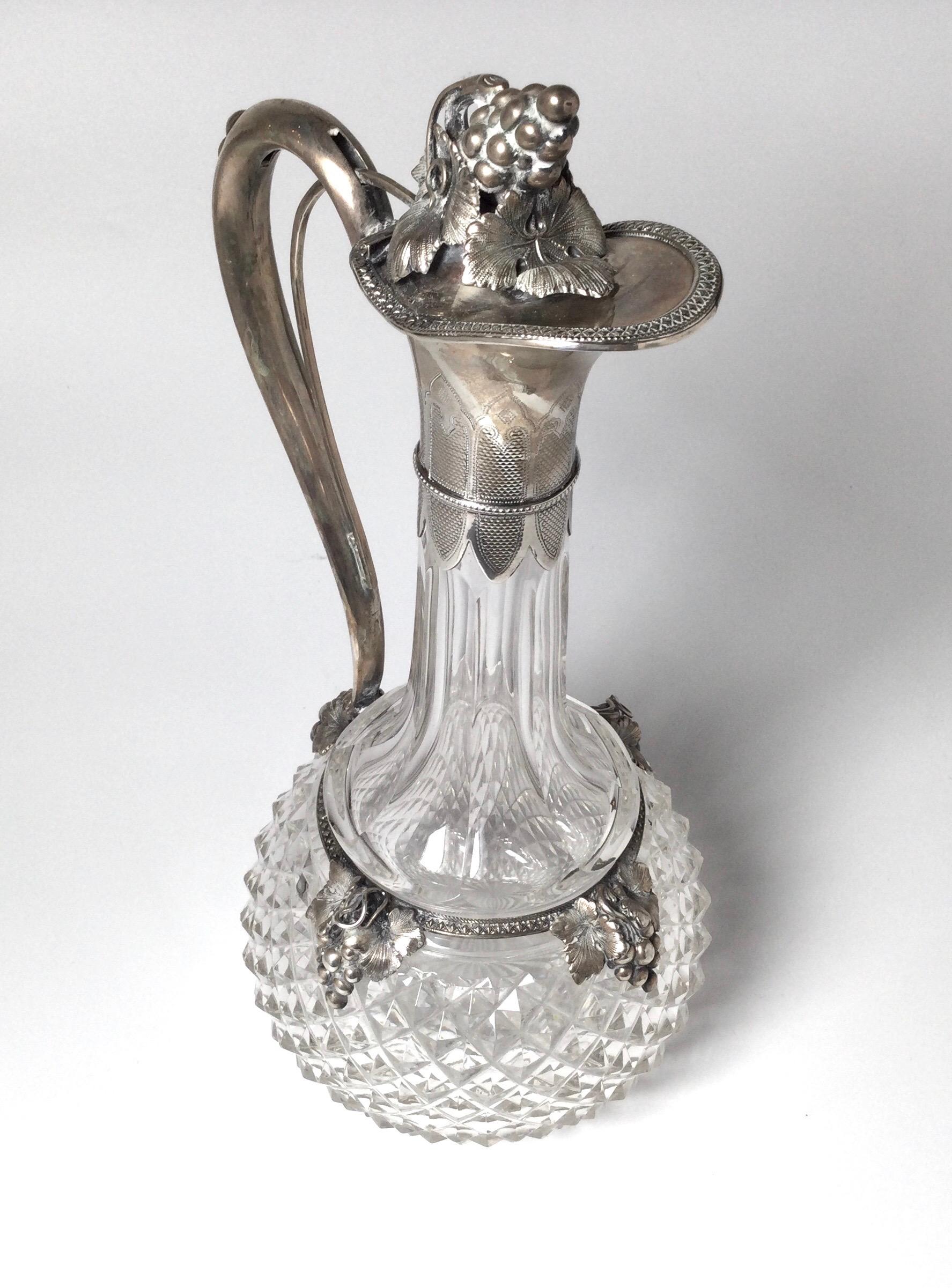 Edwardian Continental Silver Mounted Cut Glass Claret, Circa 1895