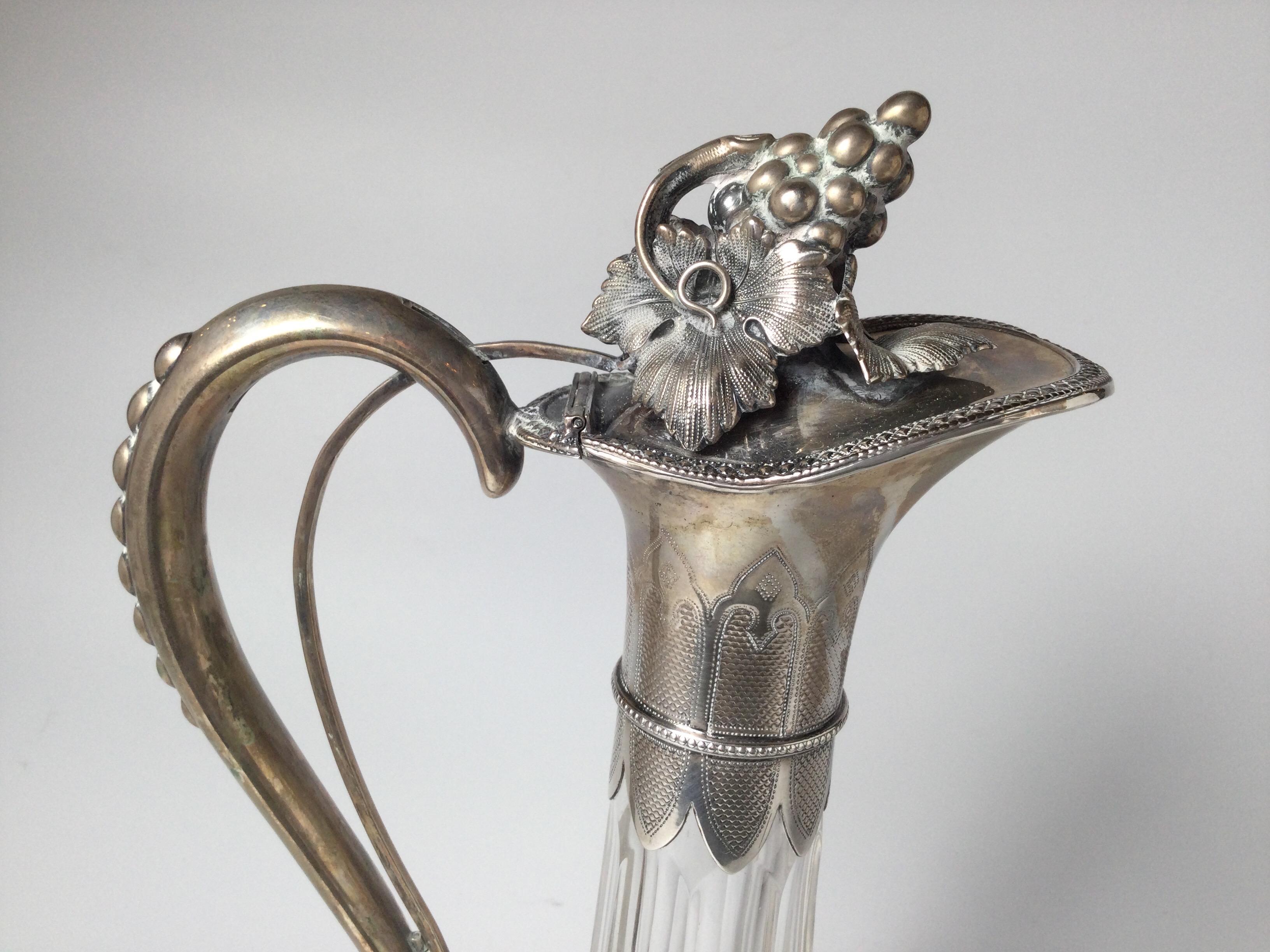 Late 19th Century Continental Silver Mounted Cut Glass Claret, Circa 1895