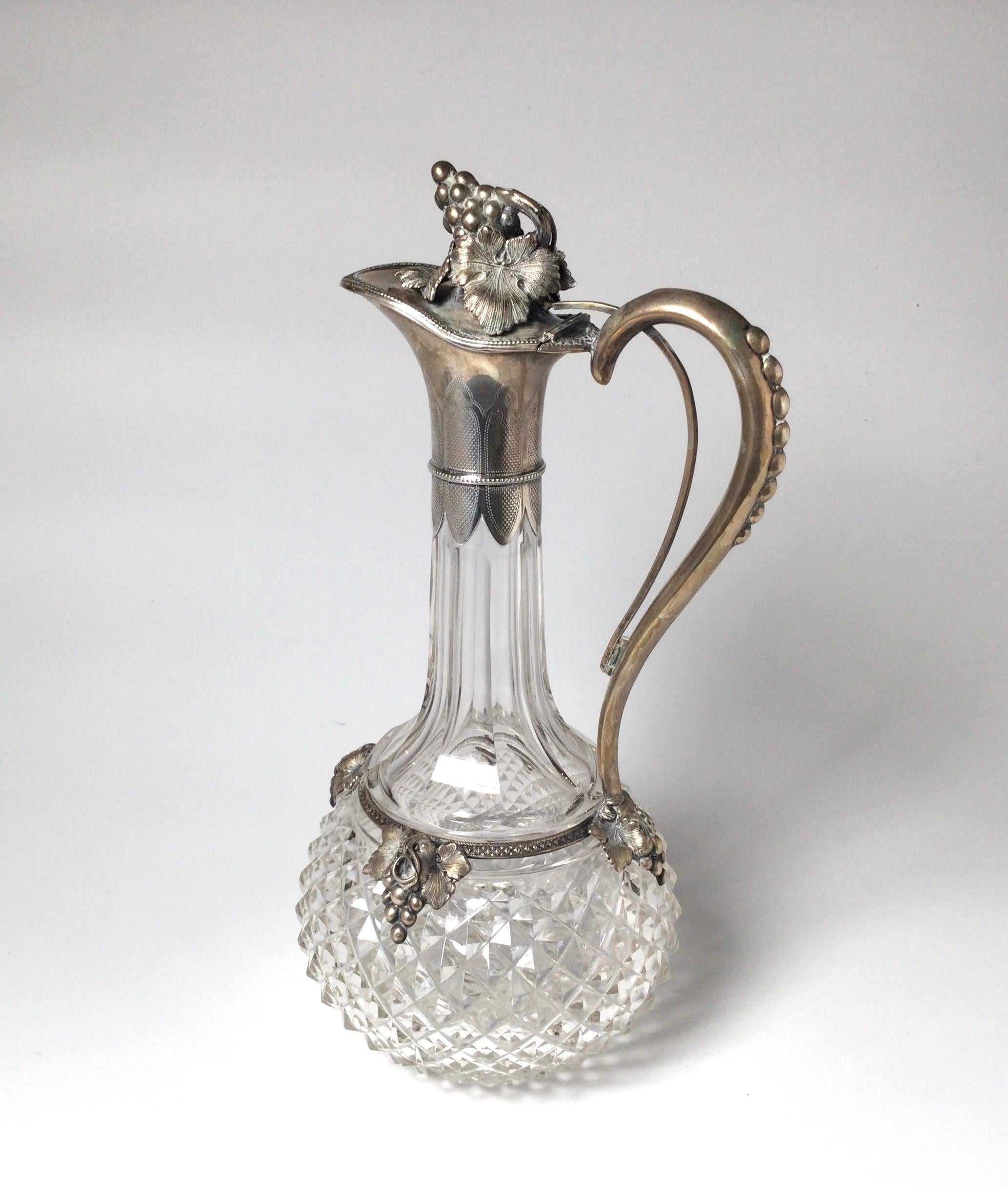 Continental Silver Mounted Cut Glass Claret, Circa 1895 1