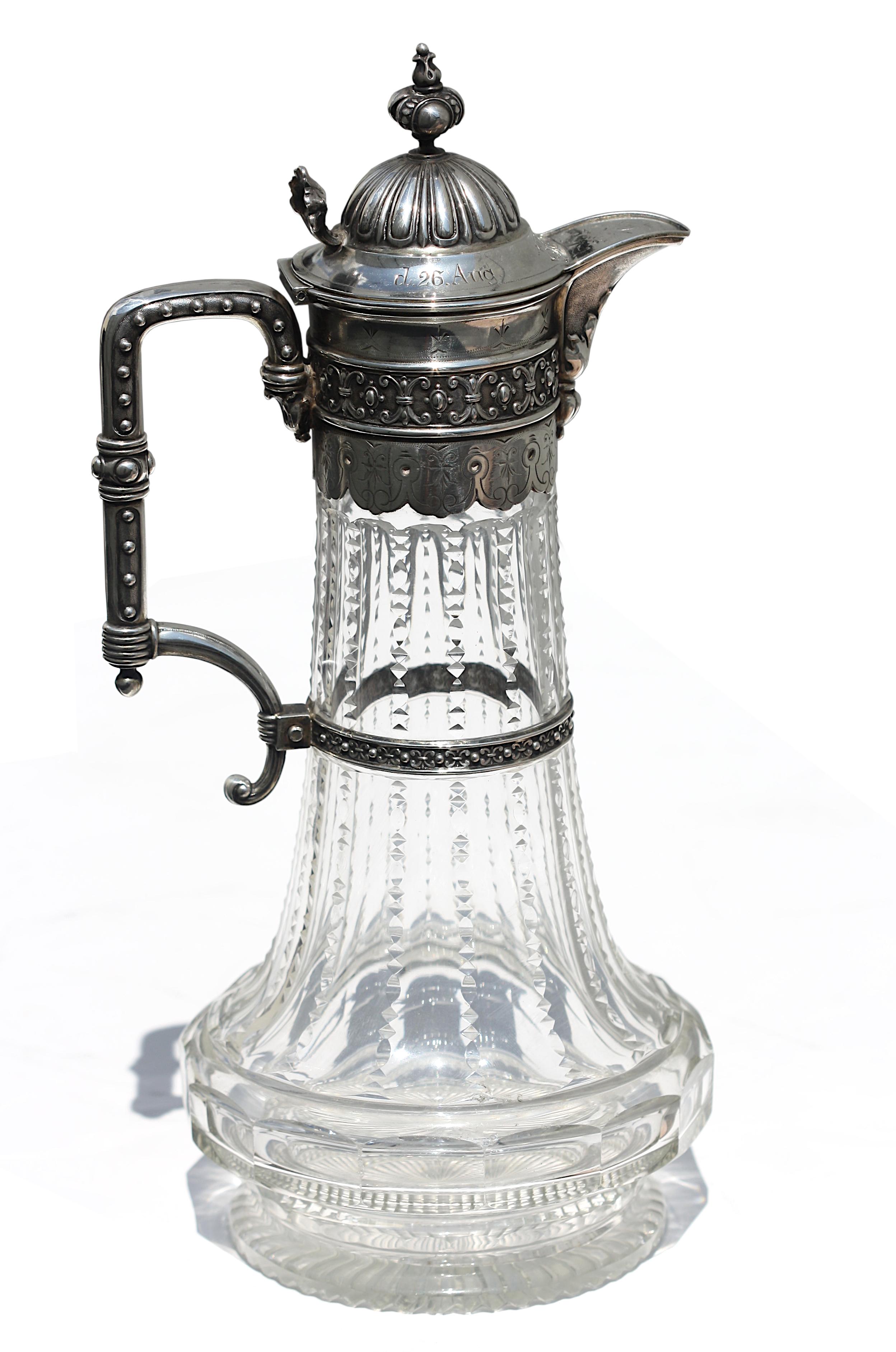  Continental Silver-Mounted Cut-Glass Wine Carafe In Good Condition For Sale In West Palm Beach, FL