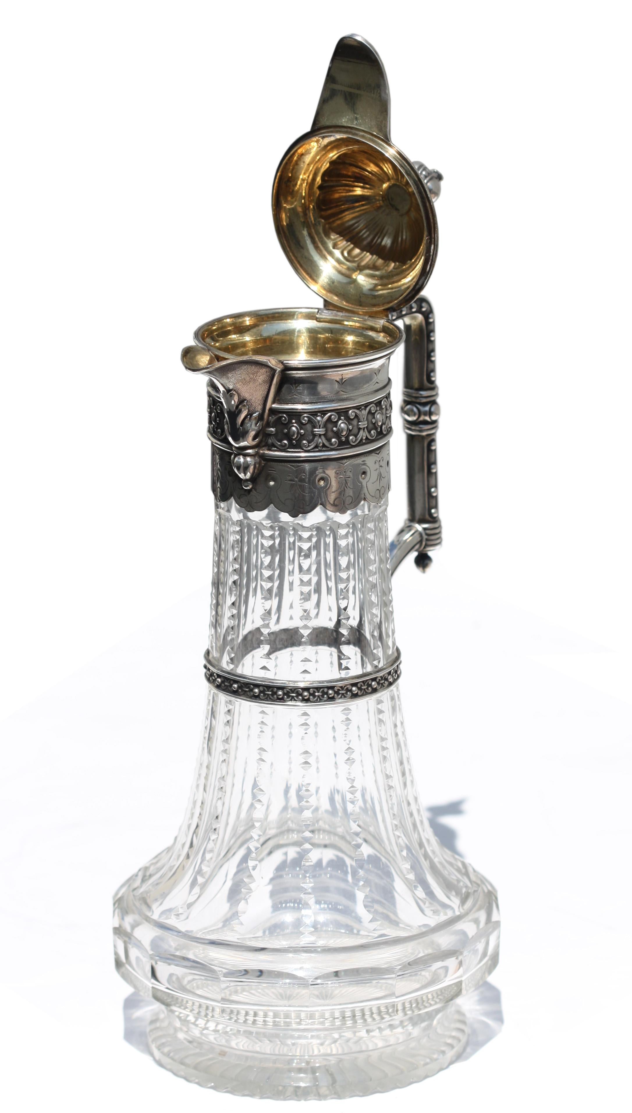19th Century  Continental Silver-Mounted Cut-Glass Wine Carafe For Sale