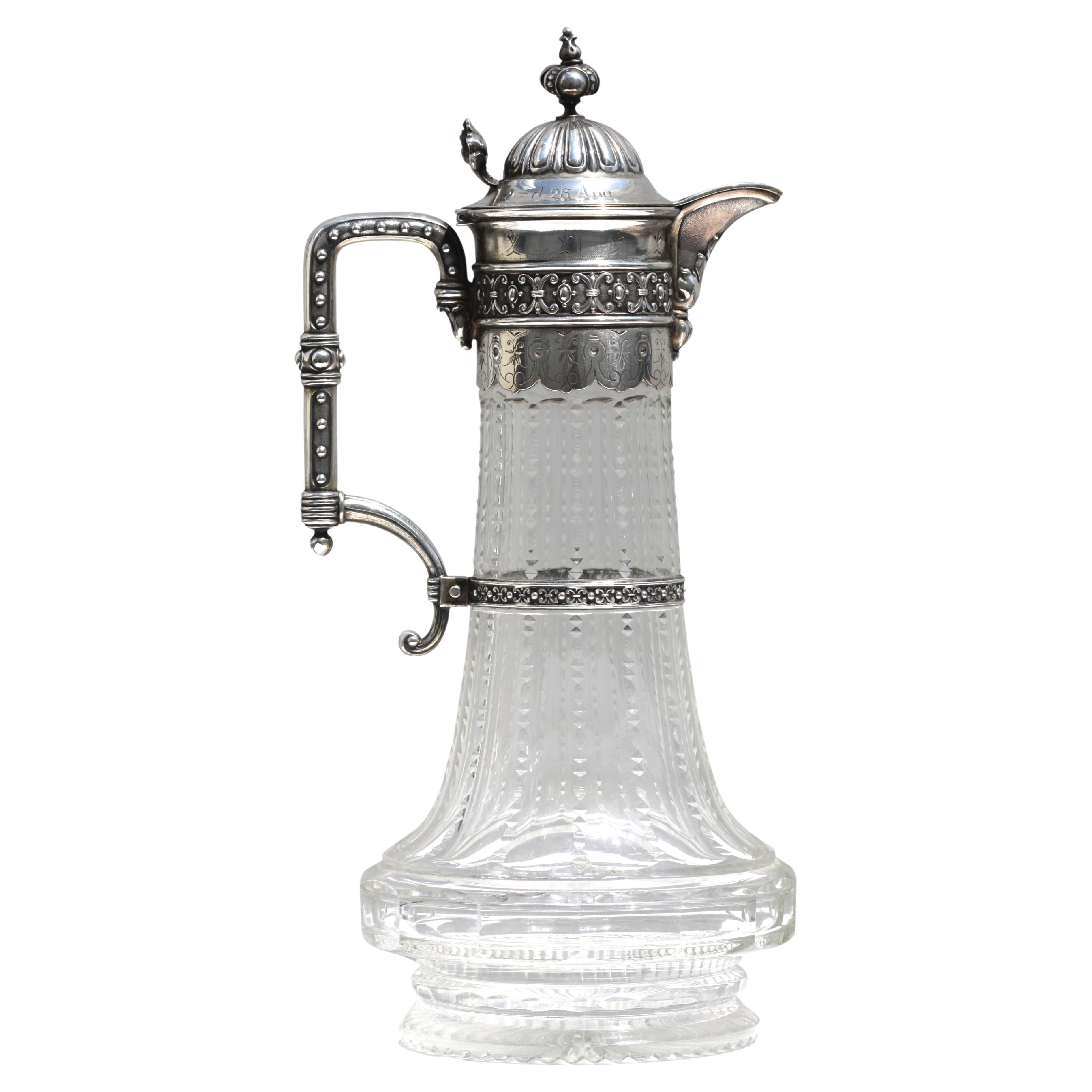  Continental Silver-Mounted Cut-Glass Wine Carafe For Sale