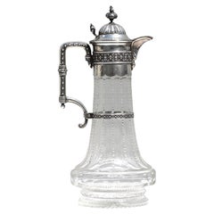 Antique  Continental Silver-Mounted Cut-Glass Wine Carafe