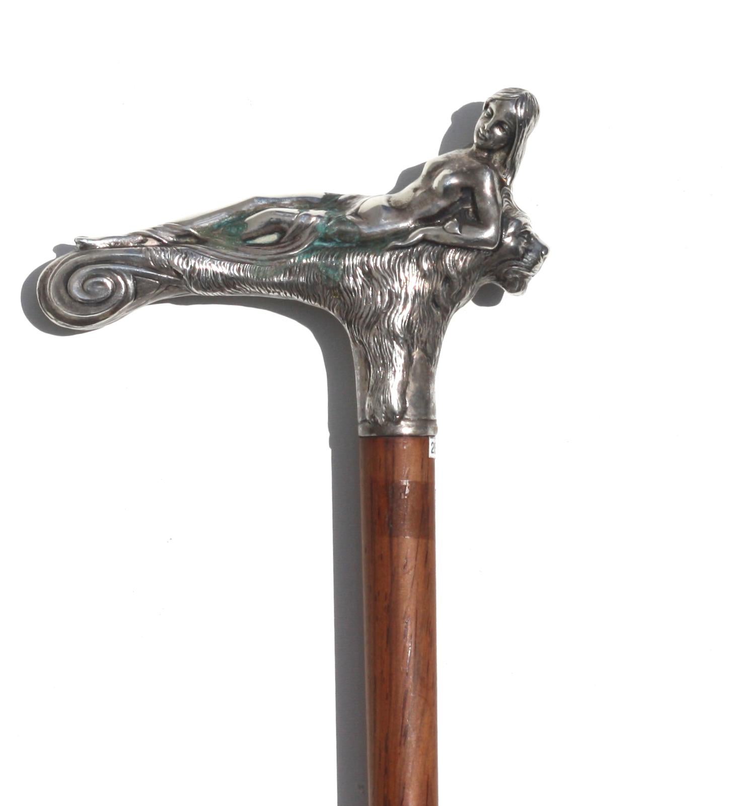 Continental Silver Mounted Rosewood Gentlemens Walking Stick In Good Condition For Sale In West Palm Beach, FL