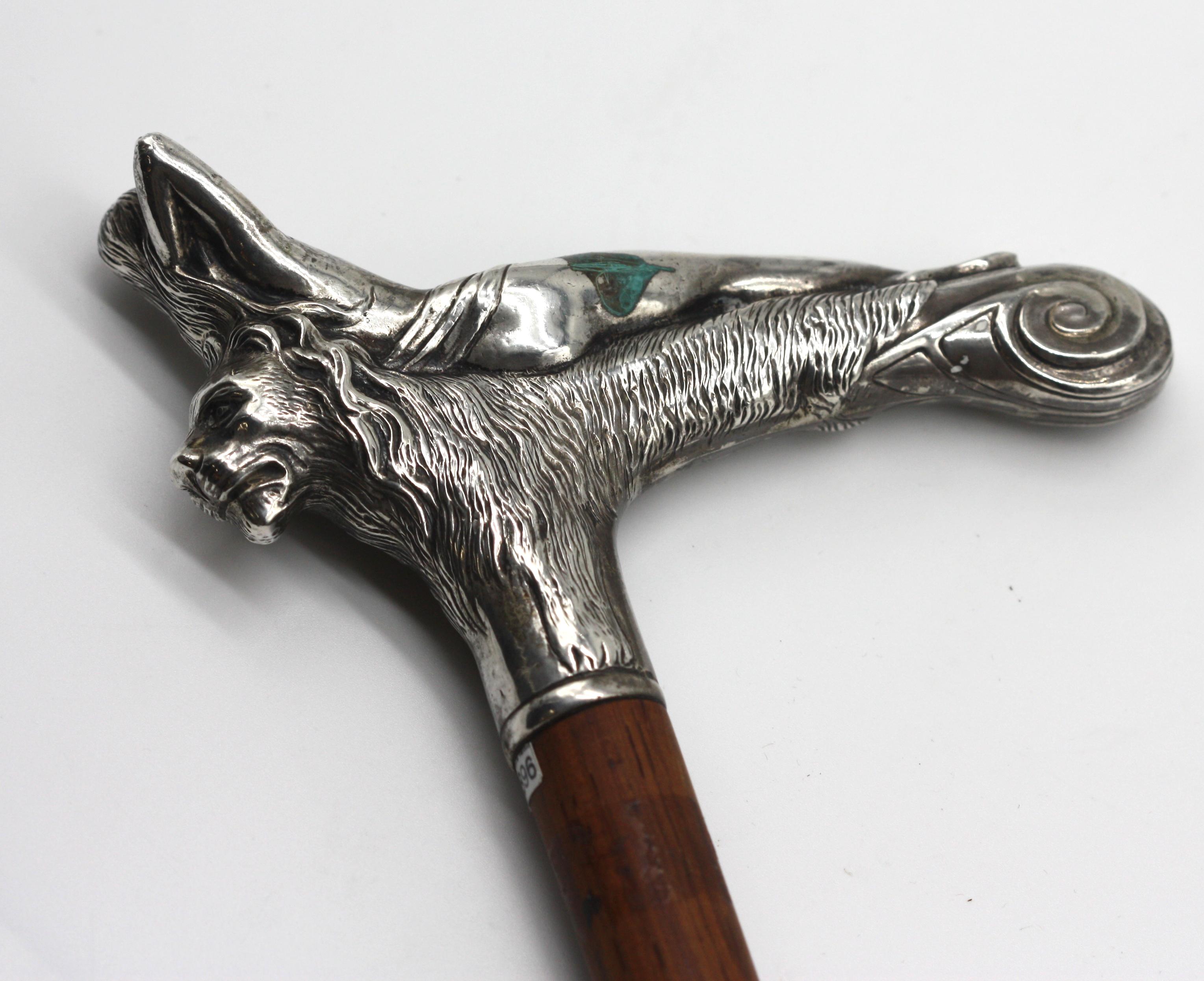 20th Century Continental Silver Mounted Rosewood Gentlemens Walking Stick For Sale
