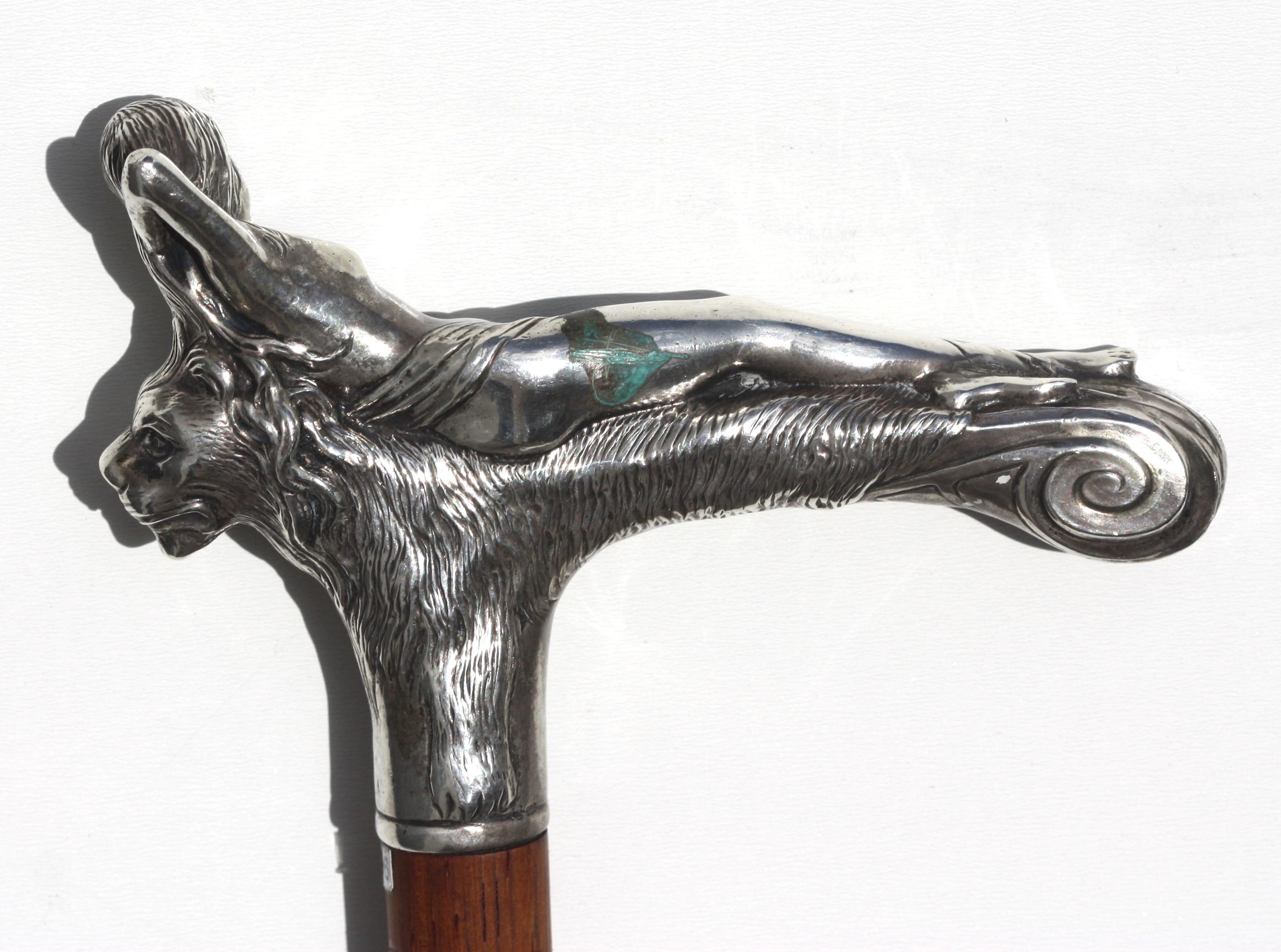 Continental Silver Mounted Rosewood Gentlemens Walking Stick For Sale 1