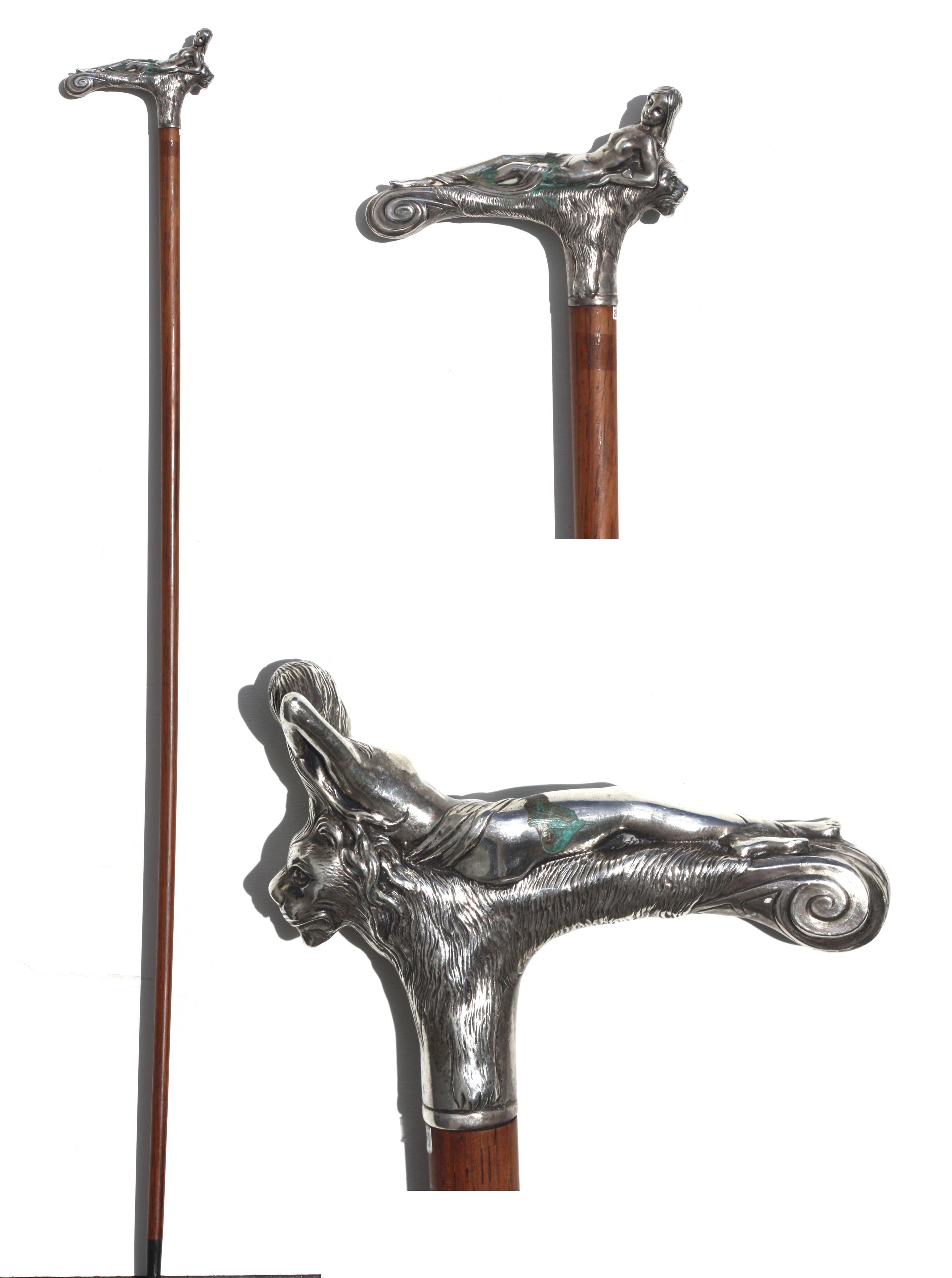 Continental Silver Mounted Rosewood Gentlemens Walking Stick For Sale 2