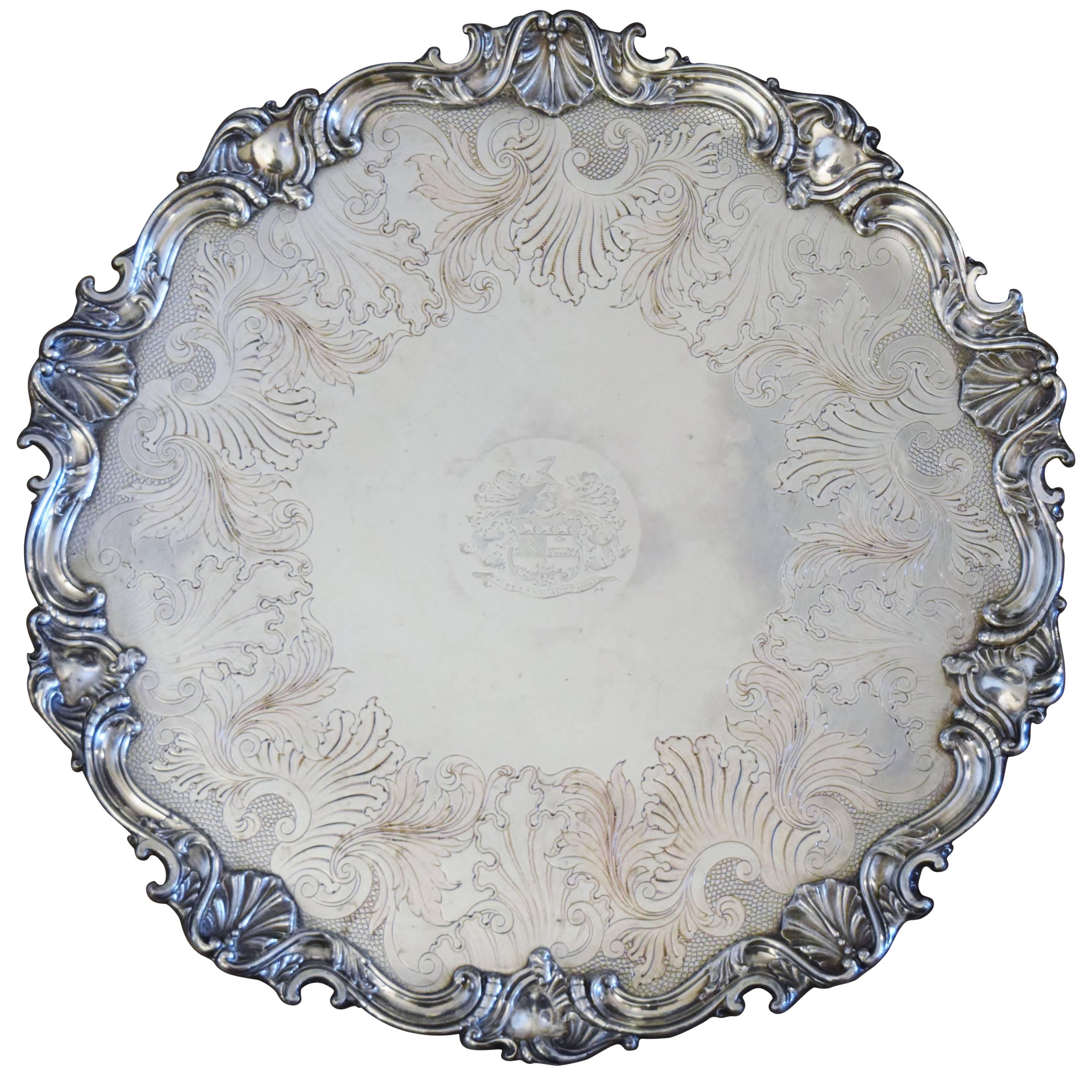 Continental Silver Plated Round Tray For Sale