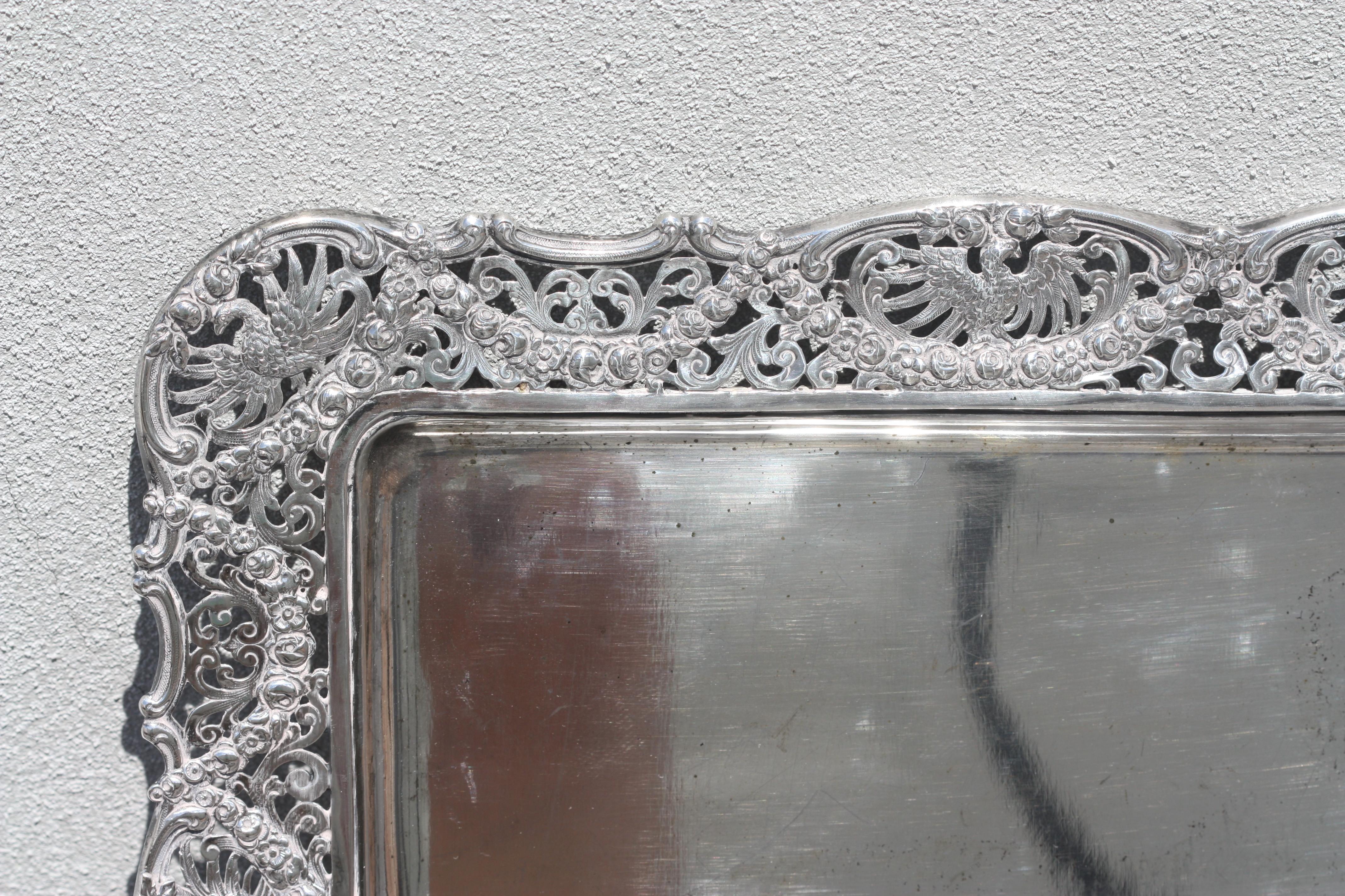 Continental Silver Rectangular Tray, Probably German In Good Condition For Sale In West Palm Beach, FL