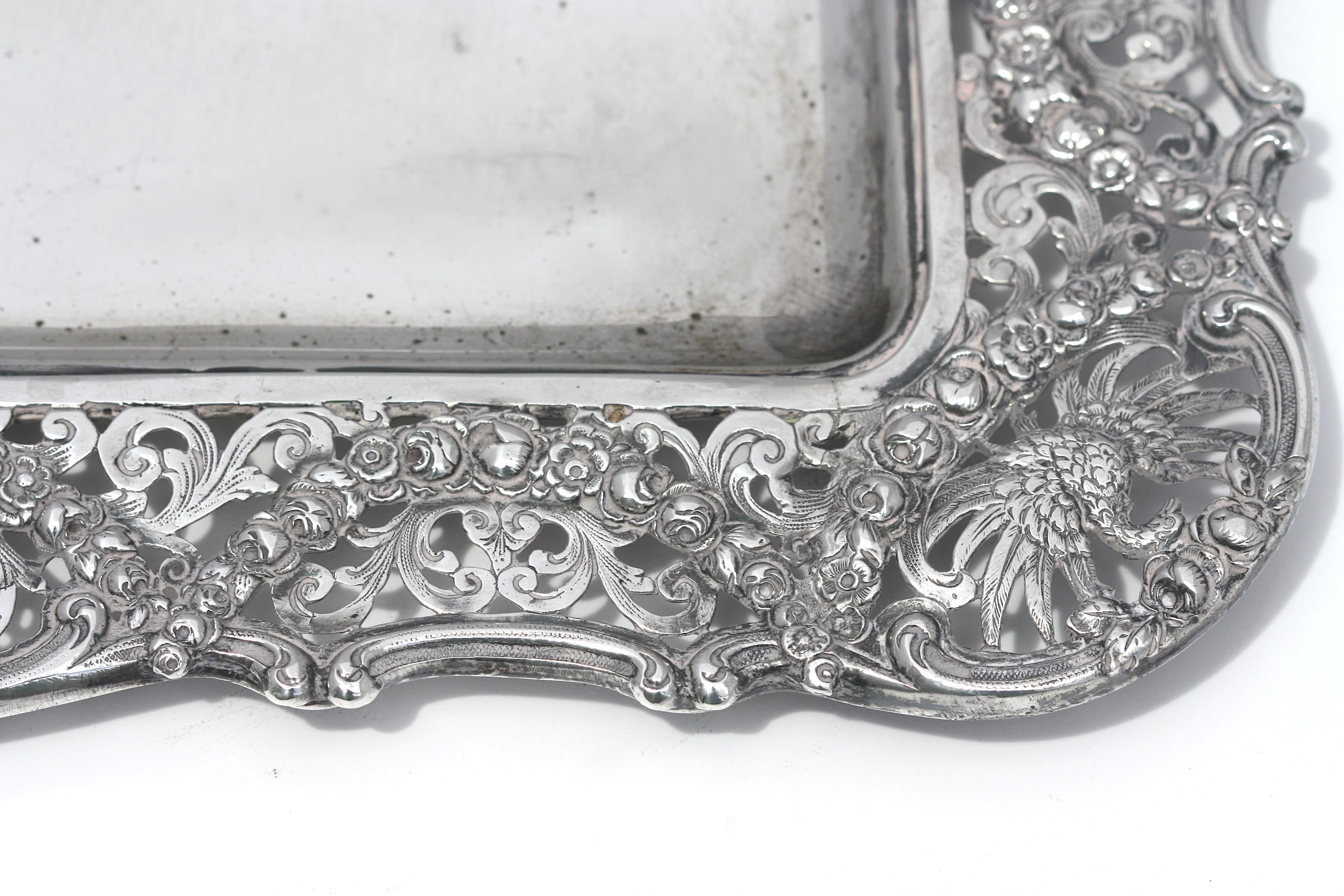  Continental Silver Rectangular Tray, Probably German For Sale 2