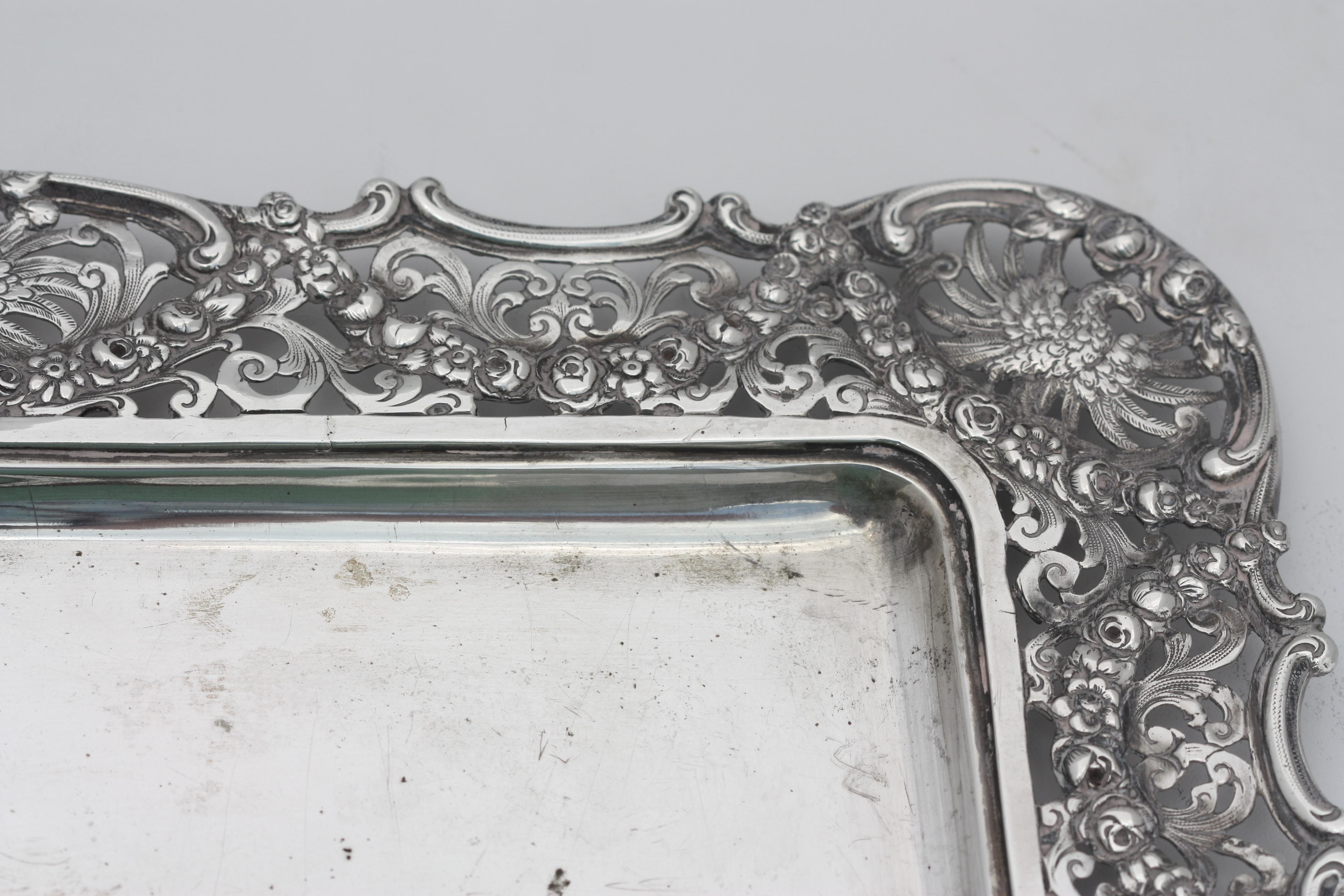  Continental Silver Rectangular Tray, Probably German For Sale 3