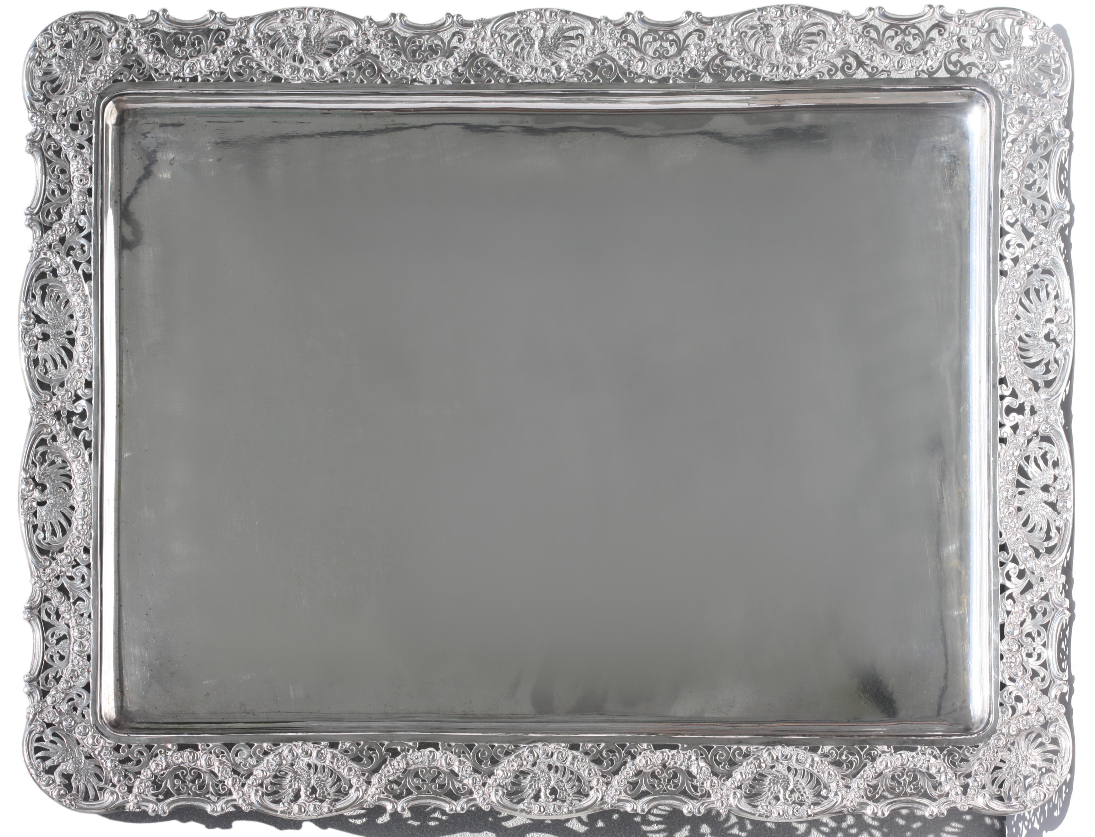  Continental Silver Rectangular Tray, Probably German For Sale 4