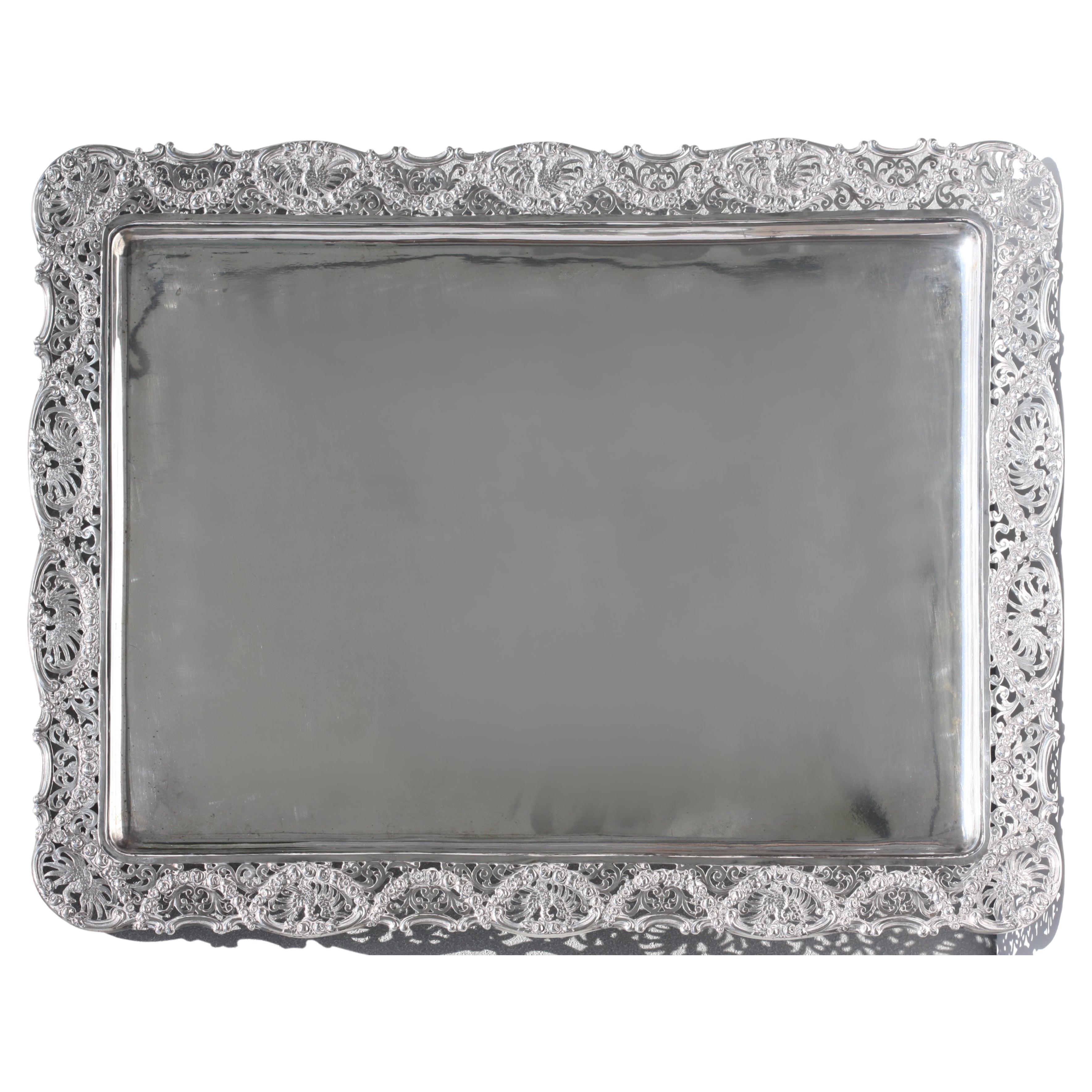 Continental Silver Rectangular Tray, Probably German For Sale