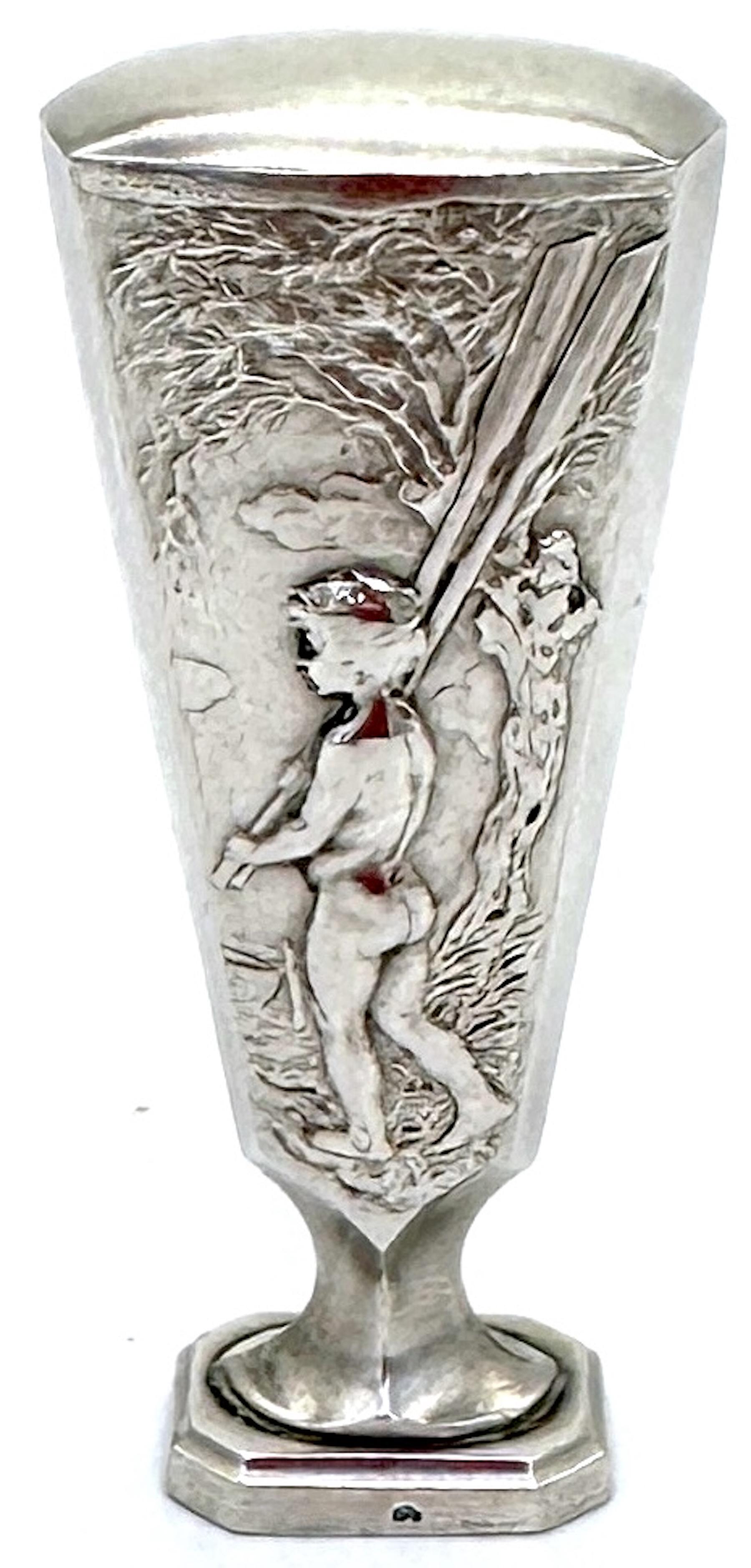 Sello de cera de plata continental con figura y paisaje Art Nouveau, circa 1900 Estampado . 800 plata con sello grabado 