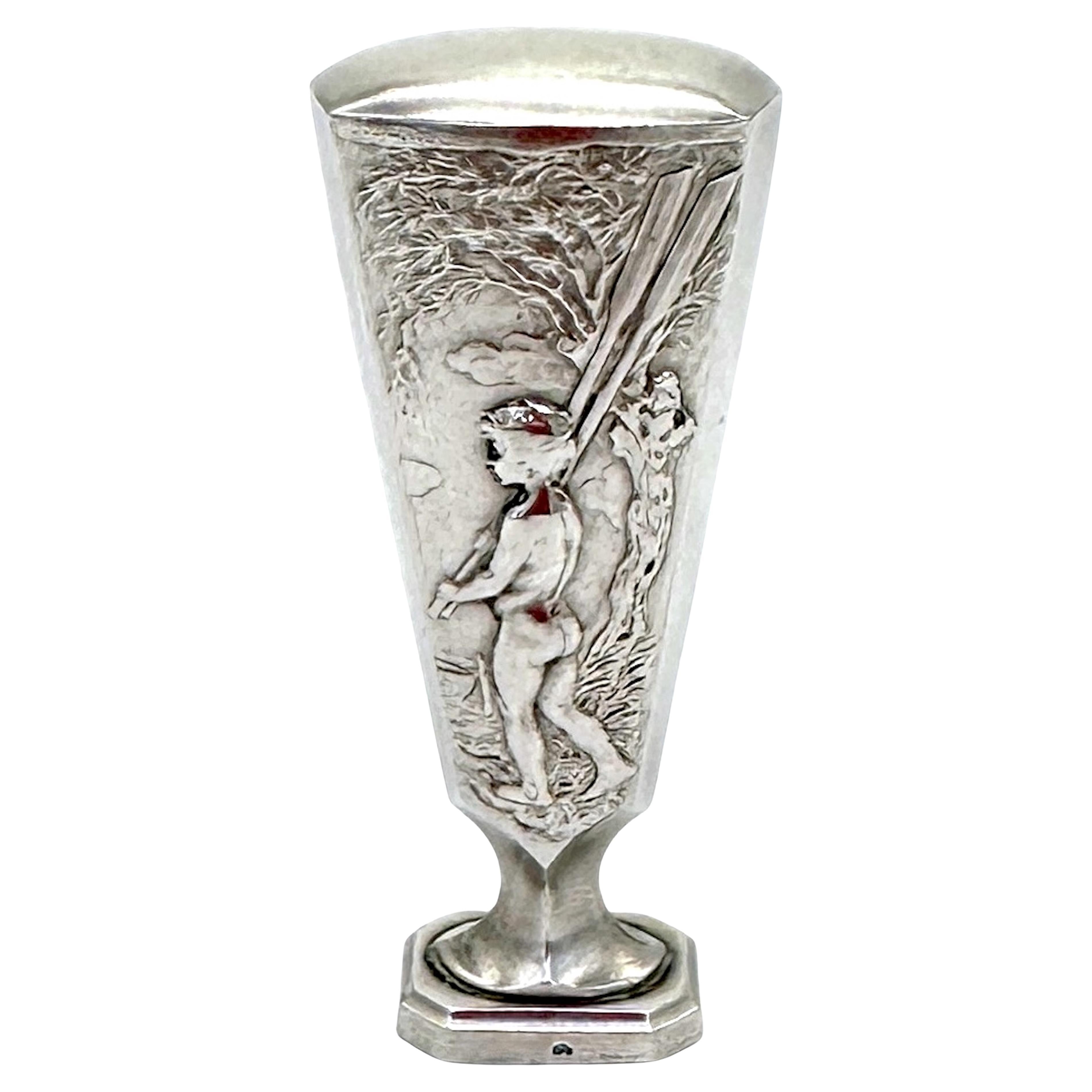 Continental Silver Wax Seal with Art Nouveau Figure and Landscape, Circa 1900