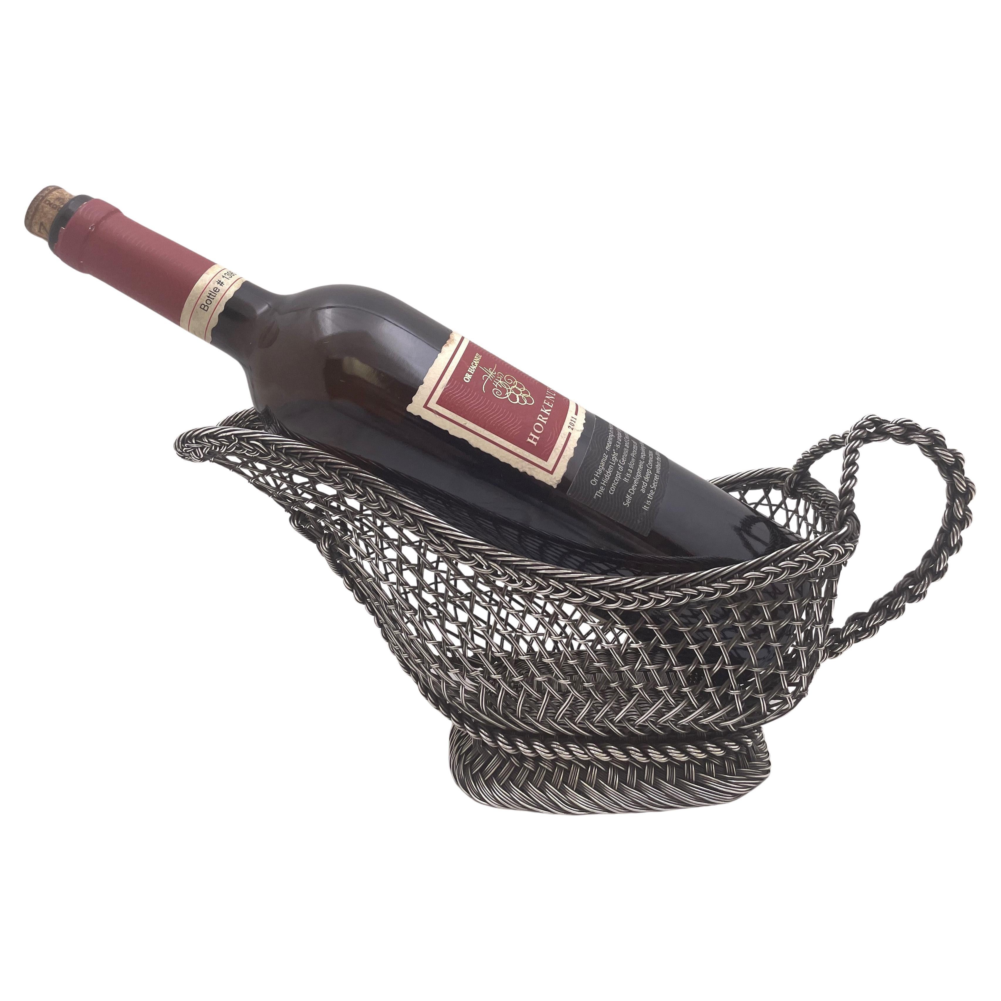 Continental Silver Wine Caddy from 19th Century with Fishnet Design
