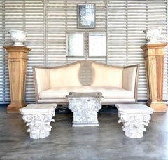 Continental Sofa, Hand Carved Oak, circa 1920s, Upholstered in Linen
