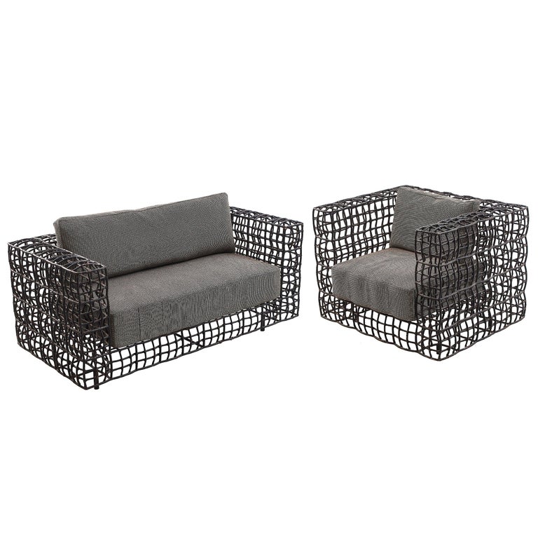 Continental Steel And Wicker Sofa And Clubchair 1960s For Sale At