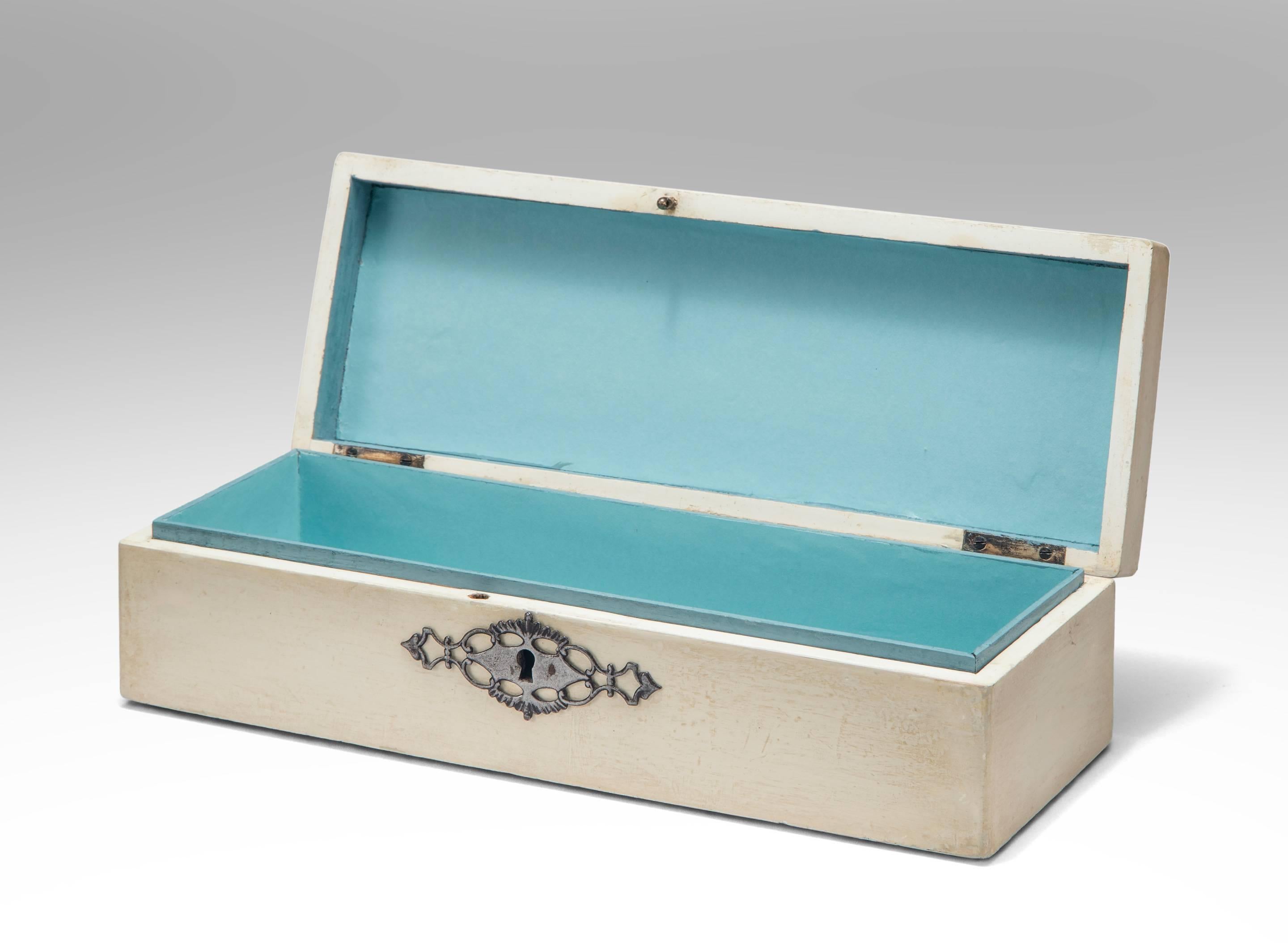 Biedermeier Continental Steel Decorated White Painted Spa Box For Sale